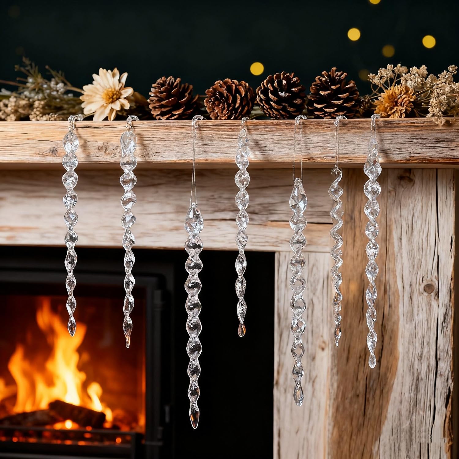 DAHI 25pcs Icicle Ornaments Clear Plastic Icicle Christmas Ornaments Acrylic Clear icicles for Christmas Tree Decoration (5.2inch-Icicles Ornament)