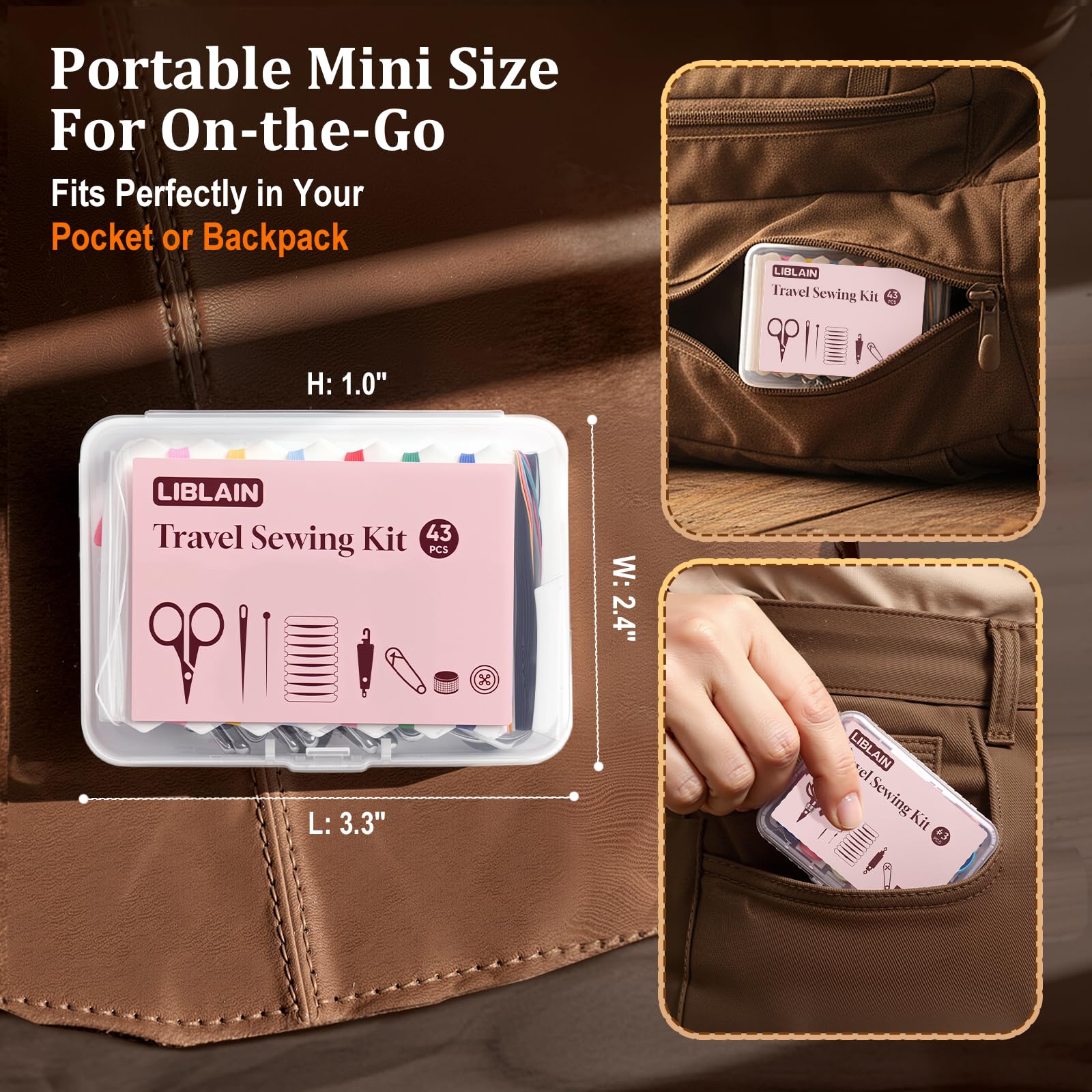 LIBLAIN Mini kit de costura, kit de costura de viaje pequeño con agujas de acero de ojo grande para adultos y principiantes, kit de aguja e hilo para coser a mano (43 piezas, 2 unidades)