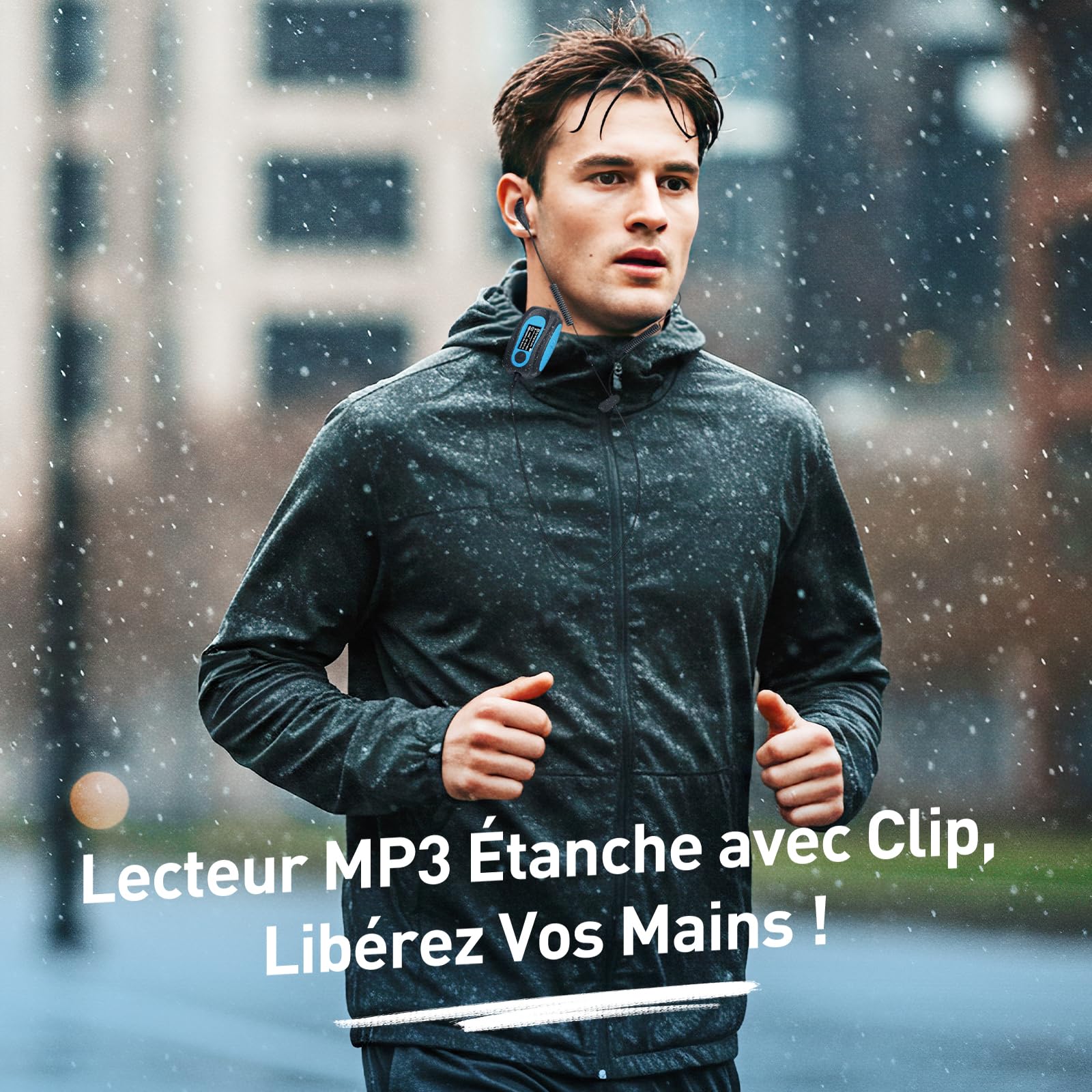 AGPTEK Mp3 Etanche IPX8 avec Clip Ecran Couleur, 8Go Lecteur avec Radio FM HiFi Lossless Baladeur Mp3 pour Natation (Piscine) et Sport, Casque Waterproof et Bouchons d'oreilles Inclus- S07 Bleu