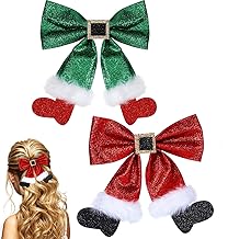 2 Pcs Christmas Hair Clips, Glitter Christmas Hair Bows Cute Barrettes Red Bows Hairpins Hair Accessories for Girls Women Holiday Party Costume Accessory Stocking Stuffers (Red, Green)