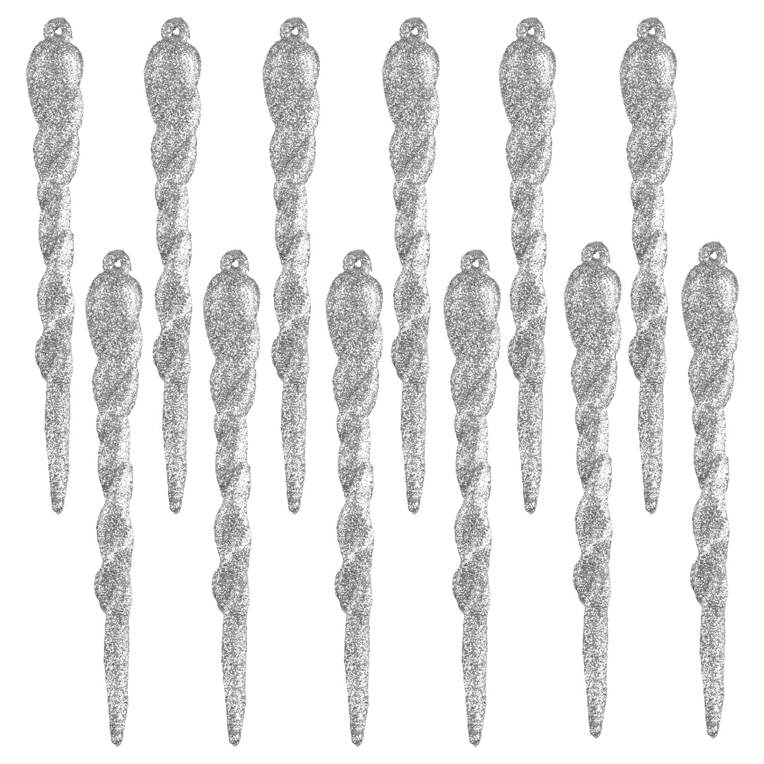 Wellrun Silver 12Pcs Xmas Icicle Ornaments,13Cm Christmas Tree Decorations,Tinsel Hanging Icicles For Holiday Party,Winter Wonderland Theme Décor