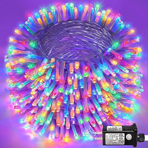 Miniatura 38 de 250 luces LED de Navidad de 82 pies, luces de Navidad blancas cálidas para exteriores, 8 modos, cable transparente, luces de hadas parpadeantes