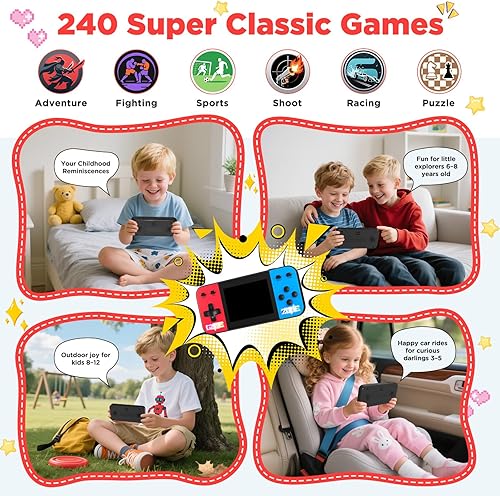 Miniatura 6 de Consola de juegos de mano para niños, 240 videojuegos retro precargados con pantalla LCD 3.0, batería recargable, mini juguete electrónico, regalo