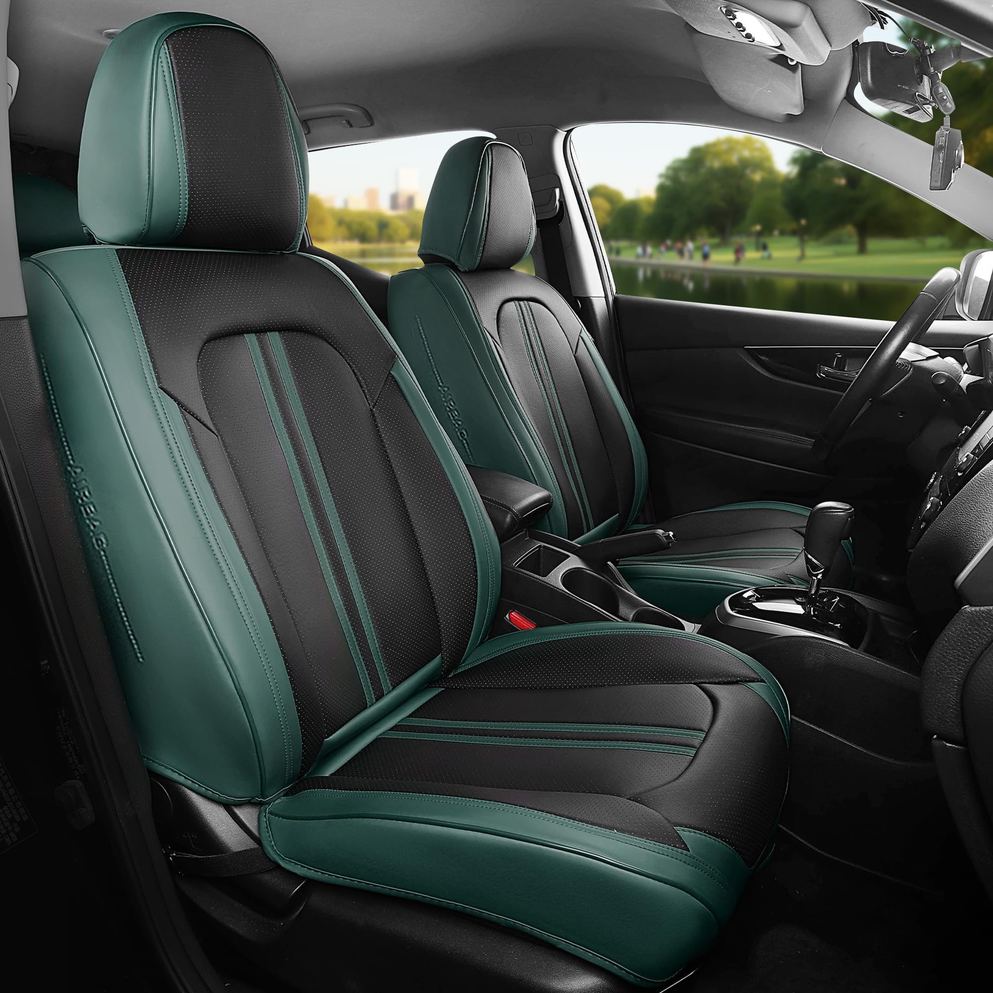 FREESOO Black Green Car Seat Covers sold for $25 at auction (list price $383)
