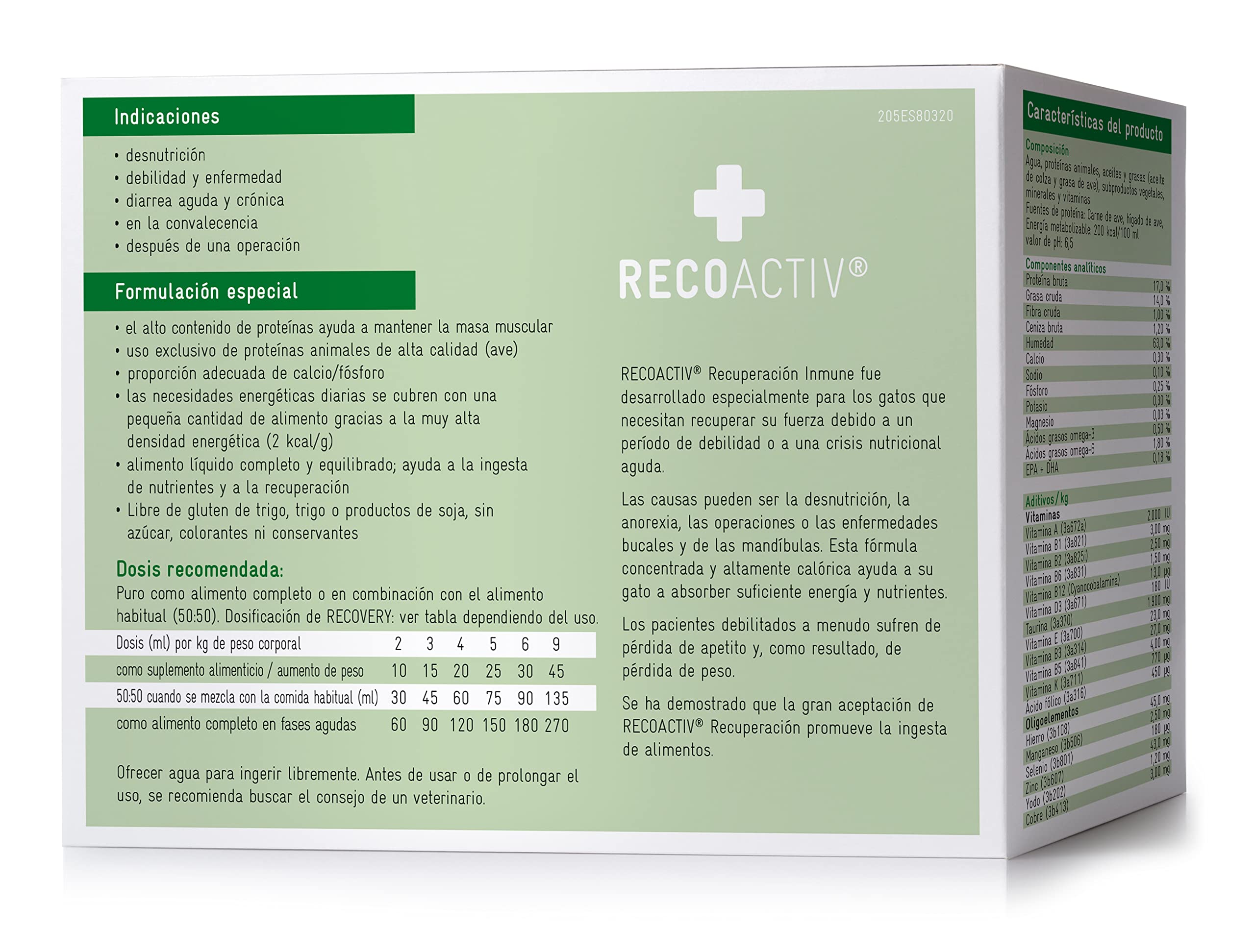 RECOACTIV Recovery Immun Gatos - alto en calorías, muy palatable, para un rápido aumento de peso y en caso de desnutrición, durante la recuperación y en caso de ingesta reducida de alimento, 3 x 90 ml