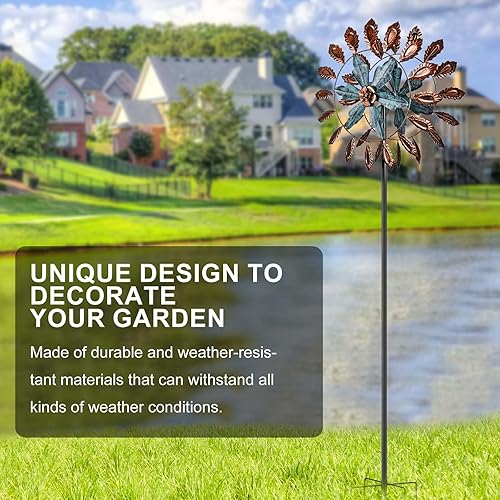 Miniatura 6 de Molinillos de viento de metal para exteriores de 84 pulgadas, grandes molinillos de viento cinéticos con estaca estable, esculturas de viento dobles
