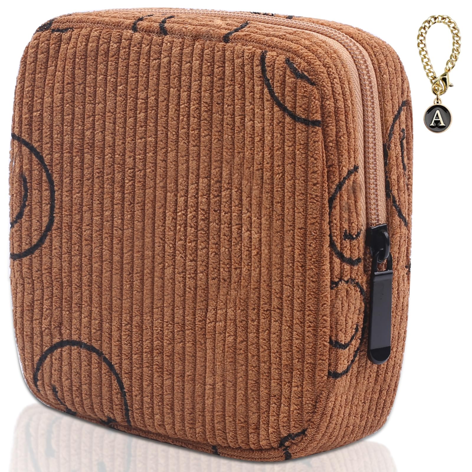 Teircno Sanitary Napkin Storage Bag, Corduroy Period Bag for Women, Cute Portable Period Pouch with Zipper, Sanitary Pads Bag Tampons Holder for Purse