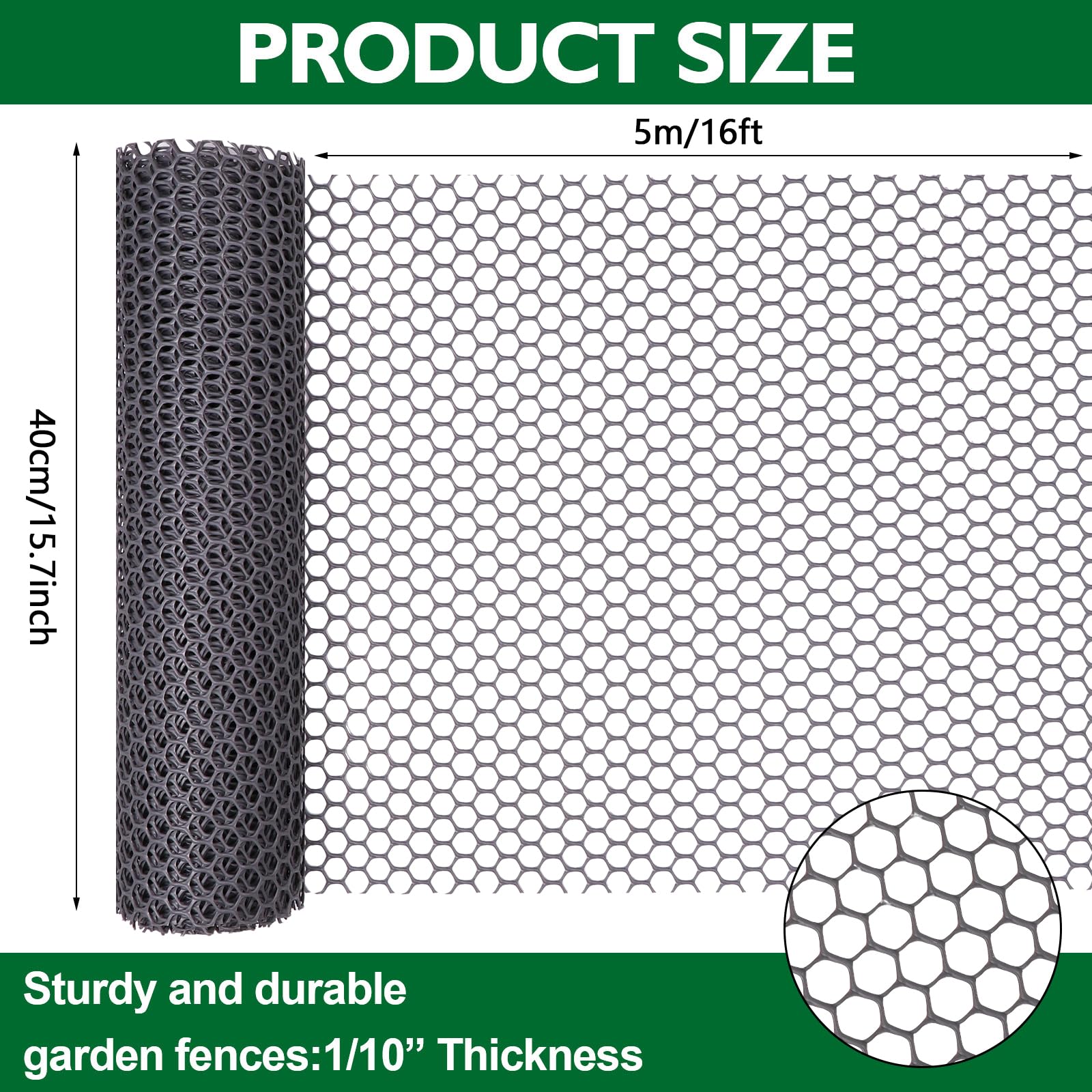40cm x 5m Chicken Mesh Fence Roll Grey Garden Net Fence Plastic Fence Mesh Netting Poultry Breeding Netting Garden Balcony Protection Net for Home Décor and Gardening Yard - Image 2
