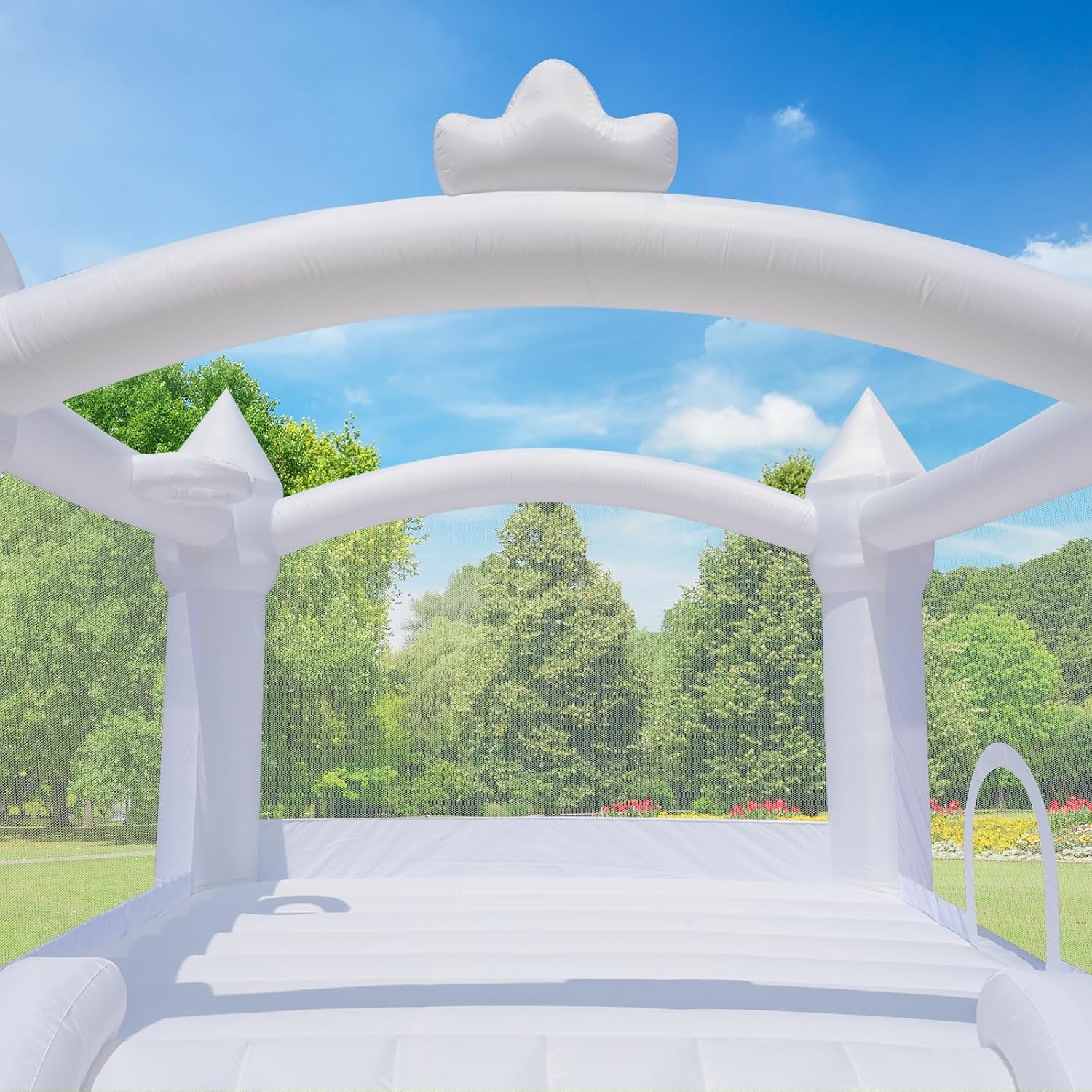 Castello Gonfiabile Bianco per Bambini con Scivolo,Canestro da Basket per Interno Esterno