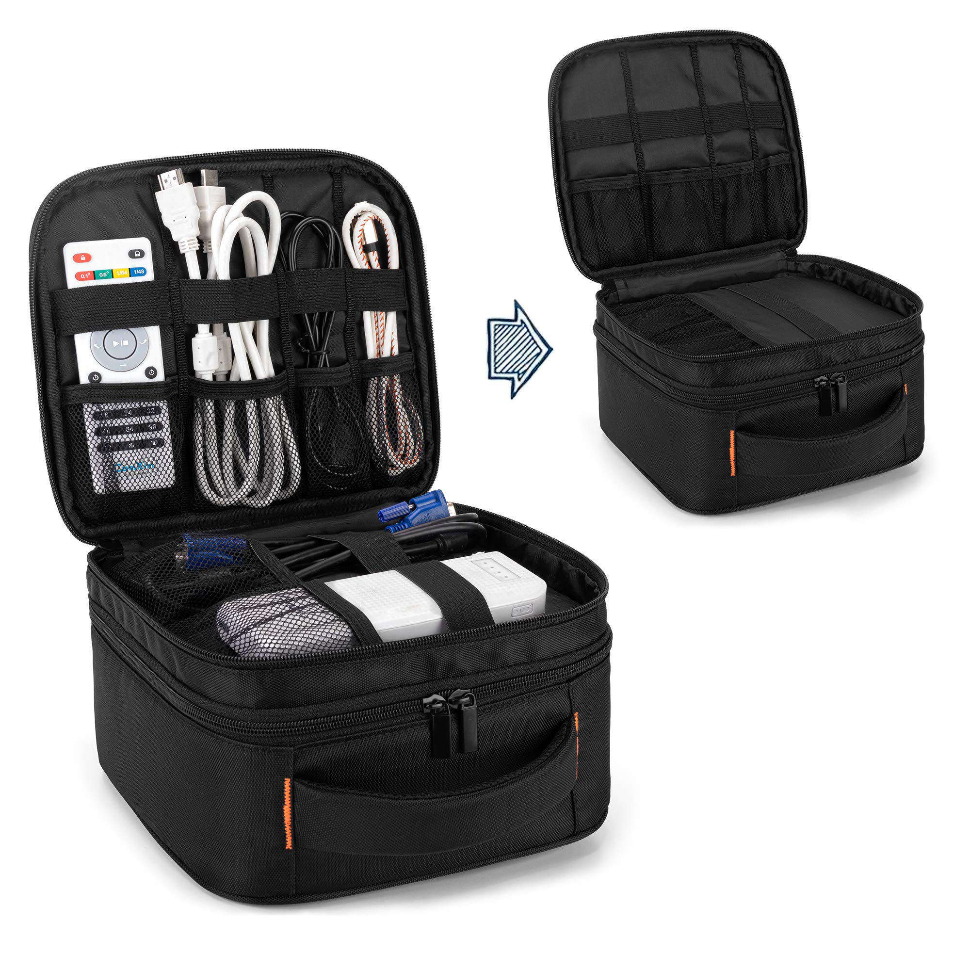 CURMIO Doppelschicht Beamertasche für Mini Beamer, Projektor Tasche Gehäuse, Beamer Tragetasche Kompatibel mit DR.J/QKK und Andere Mini-Beamer und Zubehör (OHNE Beamer UND ZUBEHÖR ENTHALTEN), Schwarz