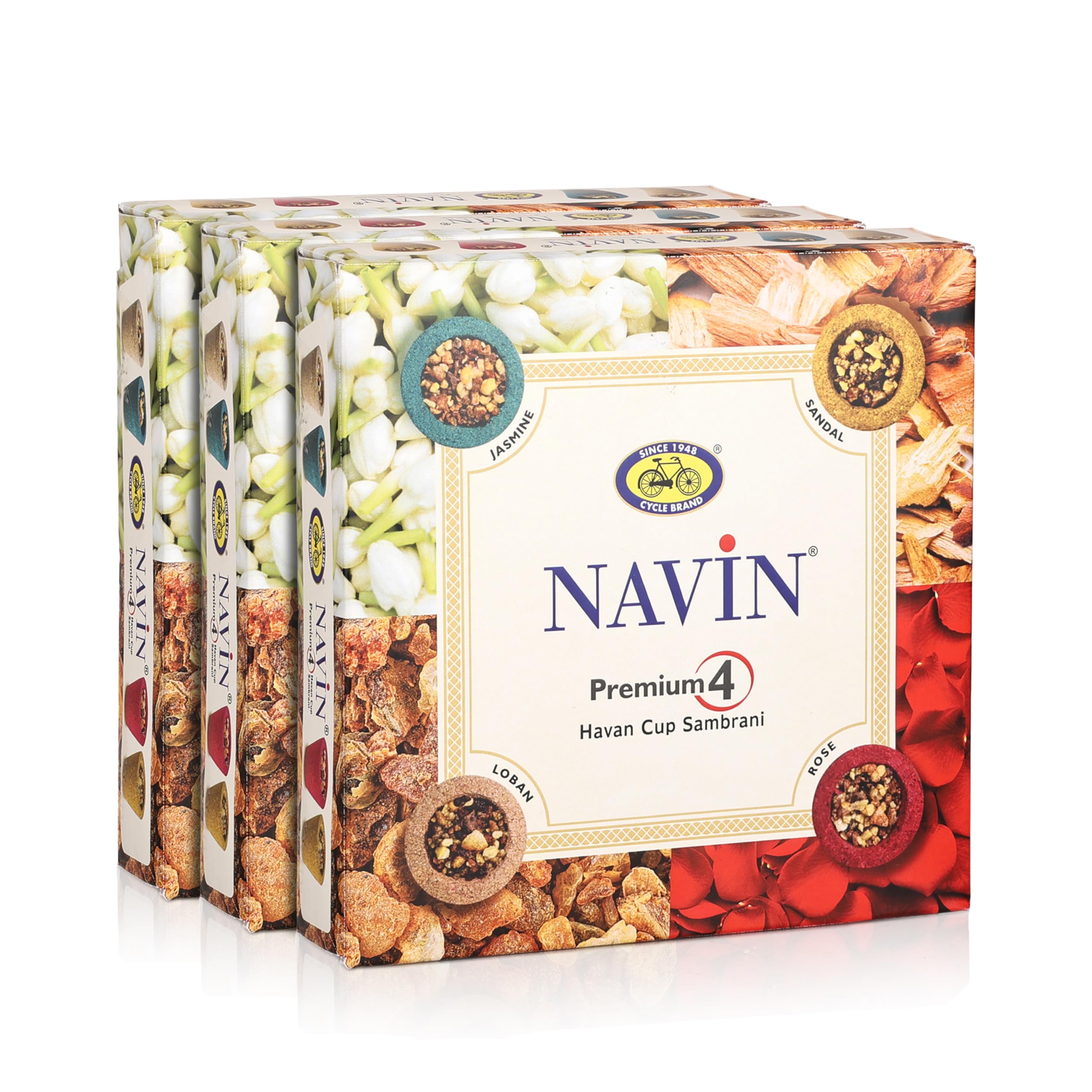 Cycle Pure Navin Premium 4-in-1 Havan Sambrani Cups | Natural & Traditional Aromatic Experience | Pack of 3 (Jasmine, Sandal, Rose, Loban)-image-30