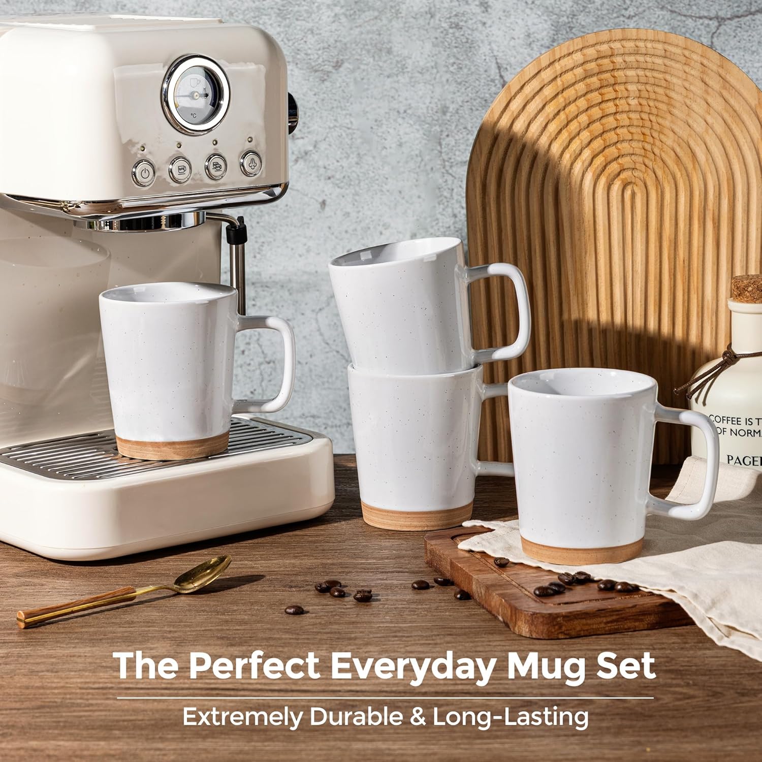 AmorArc 12oz Ceramic Coffee Mugs set of 6, Stylish Coffee Mugs with Rustic Terracotta Underside for Men/Women/Latte/Cappuccino/Milk/Cocoa, Dishwasher&Microwave Safe - White - Image 6