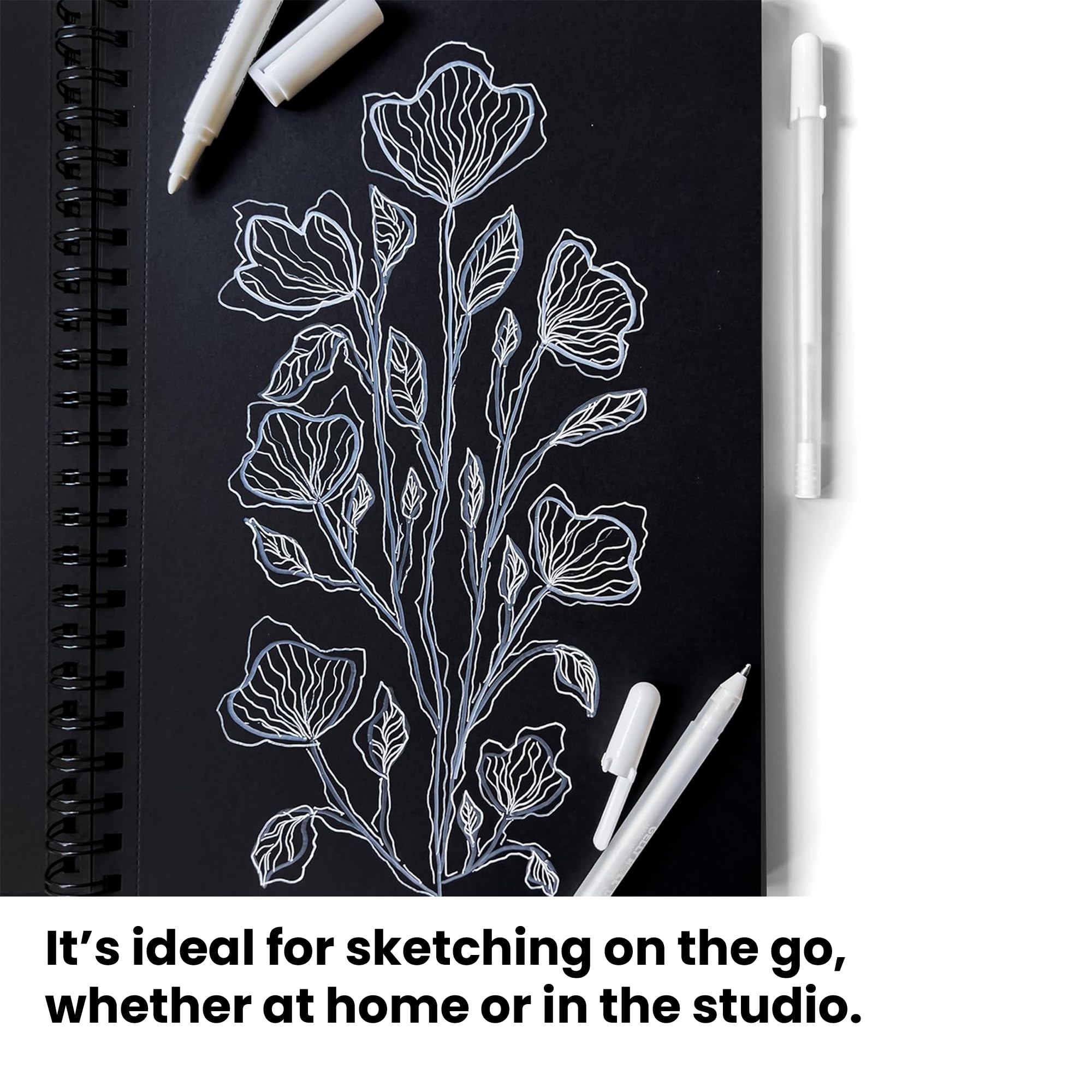 Elements Wire-O - Quaderno per schizzi, formato A3, copertina rigida, carta da 200 g/m², 50 fogli perforati, carta da disegno nera, per lavori artistici misti e professionali, ideale per progetti di