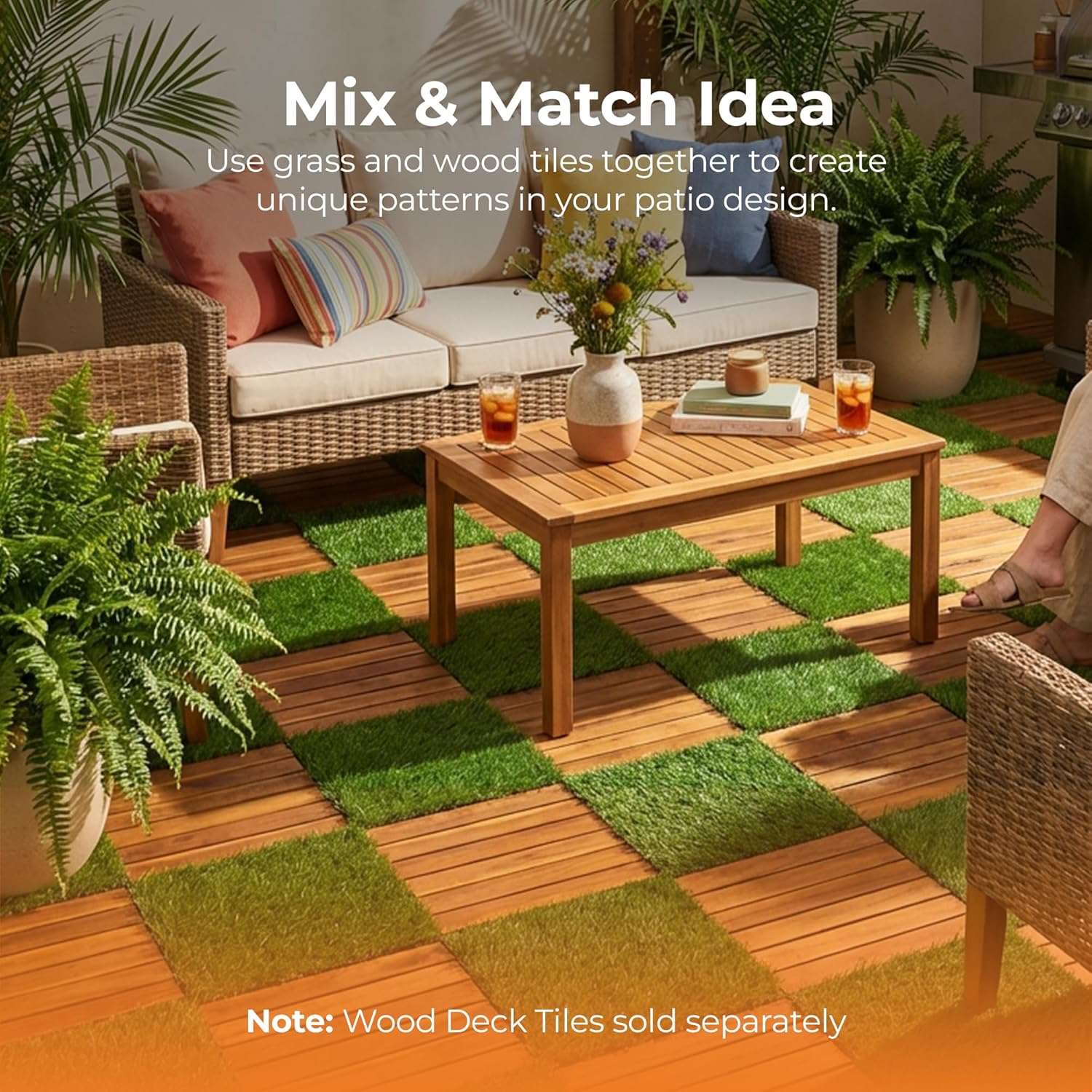 Majestick Goods Interlocking Artificial Turf Grass Deck Tiles 8 Pack -12x12 Fake Grass Snap Flooring -Easy Install Outdoor Tiles for Patio, Balcony, Porch, Backyard, Garden, Pool Area & Indoor Spaces