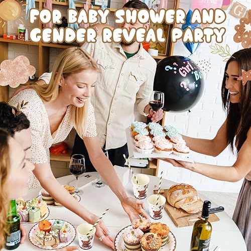 Miniatura 4 de Bokon 200 piezas de decoración de oso para baby shower para 25 invitados, platos de papel para baby shower, juegos de servilletas, suministros de