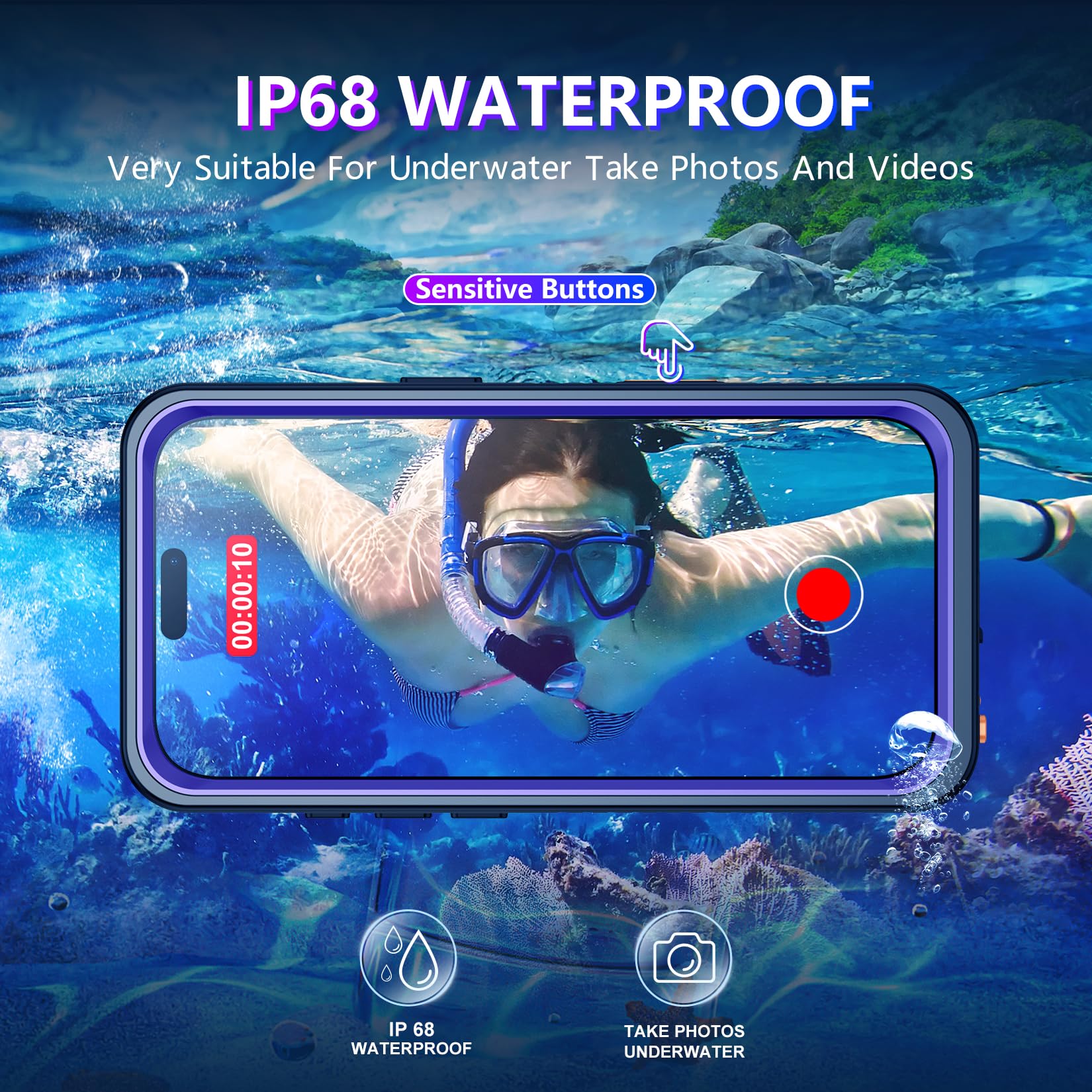 Funda Compatible con iPhone 17 Pro, protección Impermeable de Pantalla incorporada y cámara, IP68, protección subacuática, Cuerpo Completo, 17 m, Militar, Techo de caída, Funda de teléfono a