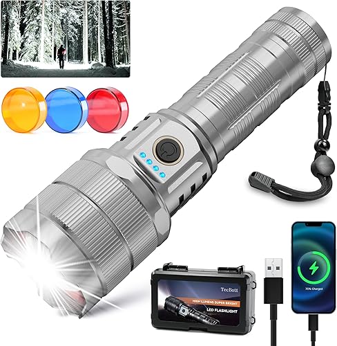 Miniatura 1 de 10000 linternas de alto lúmenes LED recargable linterna táctica 5 modos Zoomable carga rápida IPX6 luz de flash impermeable linternas de mano súper