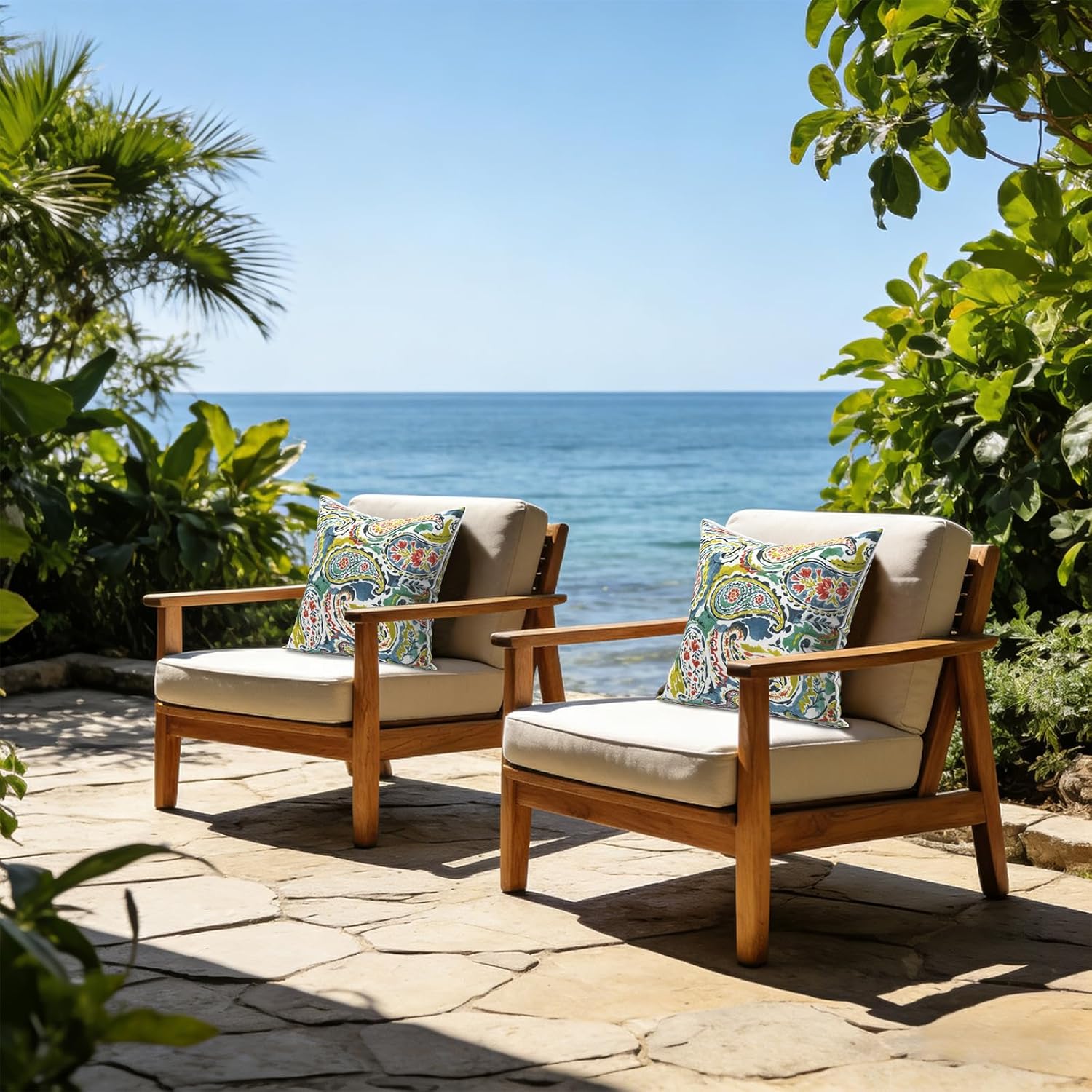 LVTXIII Outdoor Throw Pillows 18x18 Patio Waterproof Square Pillows with Piping Fade Resistant Accent Pillow for Spring Summer Garden Decoration, Set of 2, Paradise Paisley