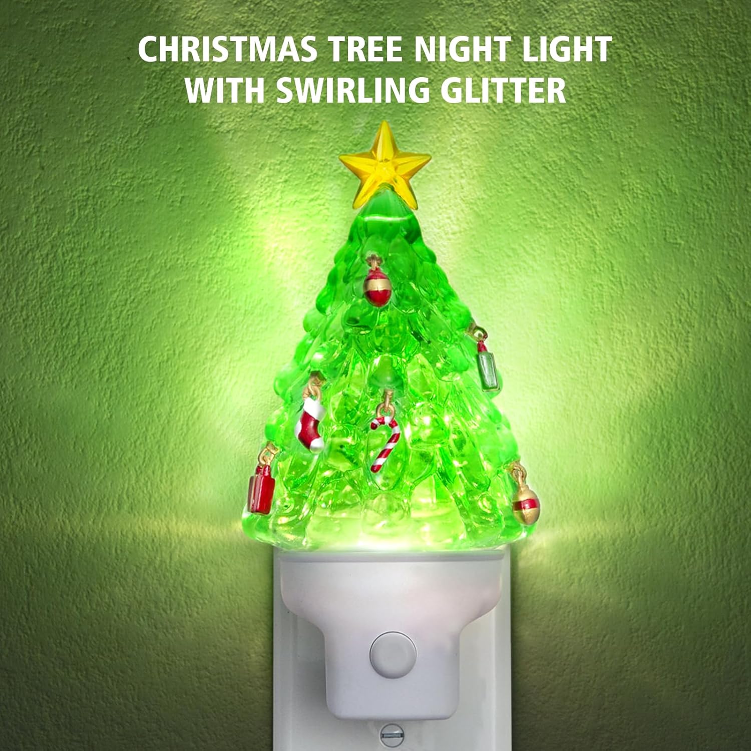 Christmas Tree Night Light with Swirling Glitter, Plug-in Wall Light with Push-Button Switch, Vintage Christmas Decorations for Home, Bedroom, Bathroom, Holiday Gifts Includes Gift Box