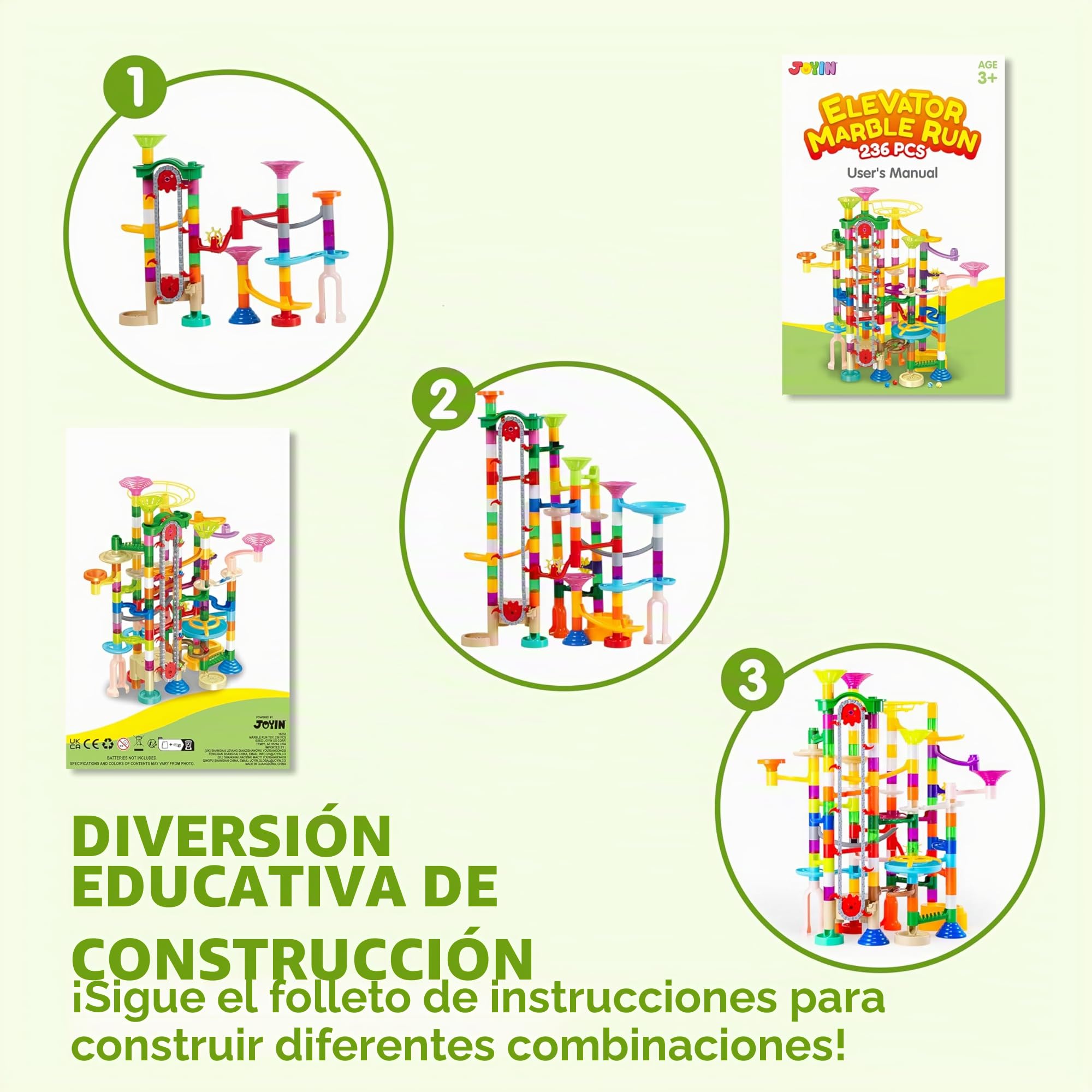 JOYIN 236 Pcs Circuito Canicas Mármol Brillante Maze Race Pista de Bolas Laberinto con Elevador motorizado de Canicas Juego Educativo Regalo Navidad Cumpleaños de Juguete para Niños