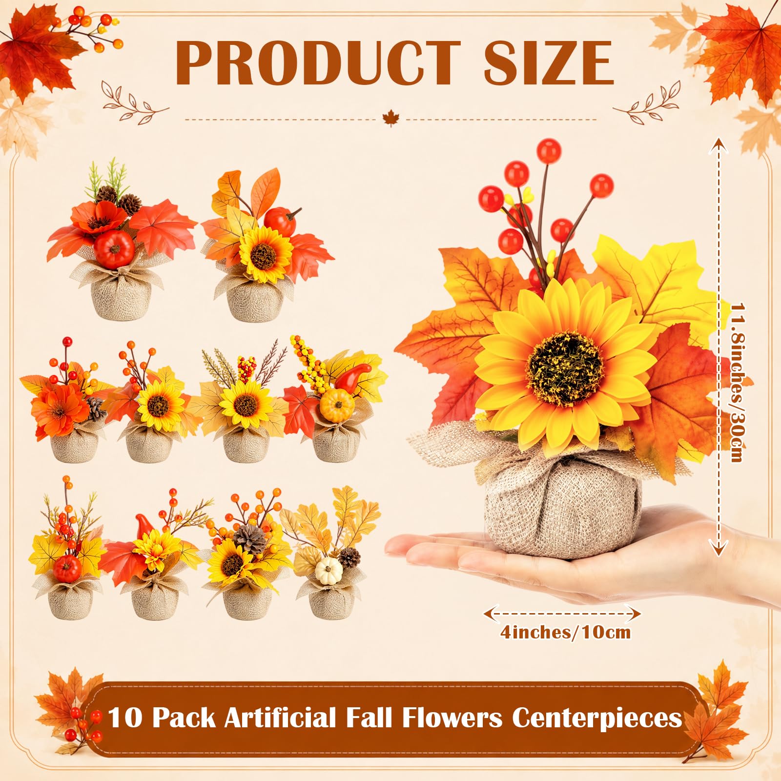 Giegxin 10 fiori artificiali in vaso per Halloween, decorazione autunnale con zucca, girasole, foglia d'acero, pigna, centrotavola (stile D)