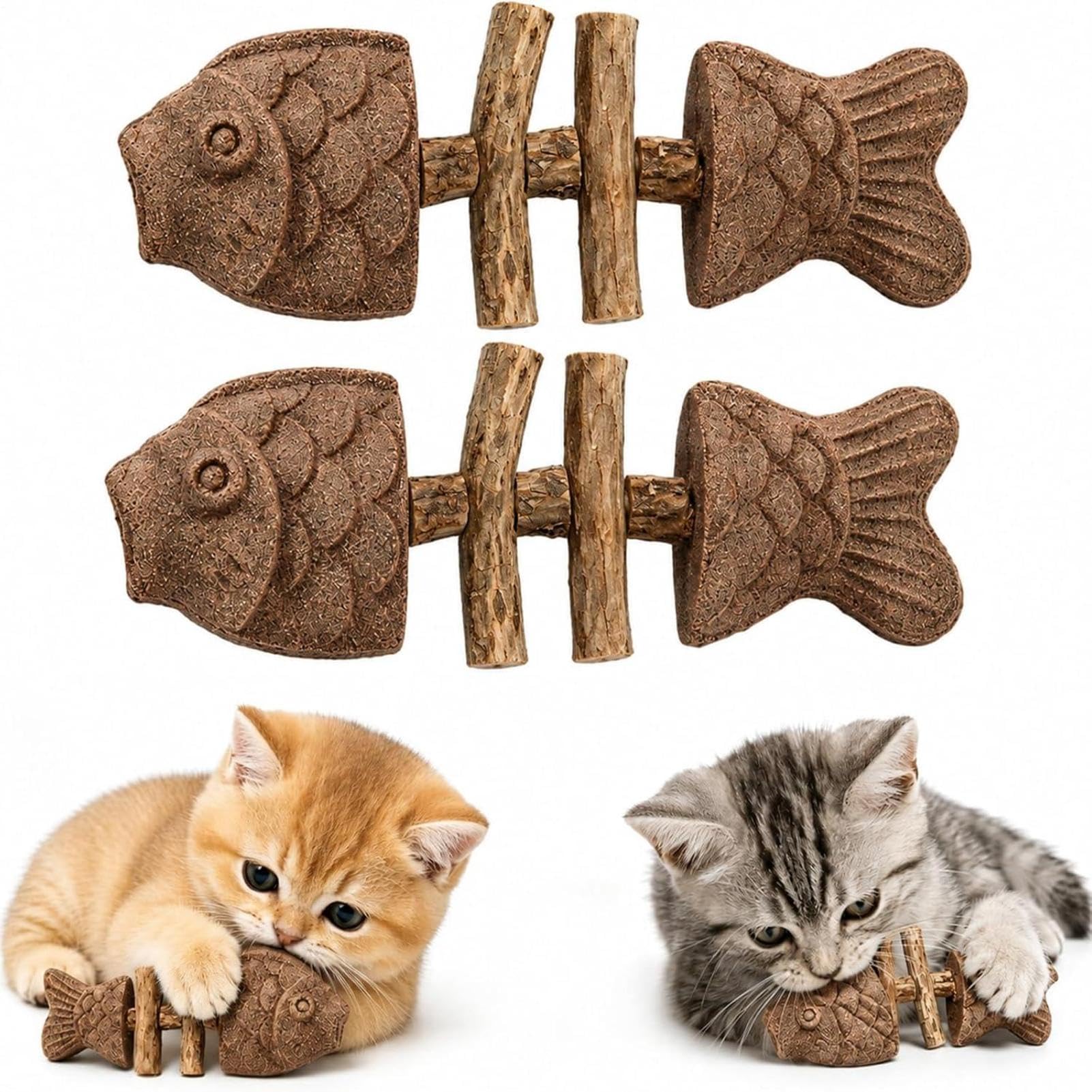 2026 New Creative Fish Bone Cat Chew Toy, 2 Catnip And Silvervine Chew, Fishbone Shaped Cat Toy, Durable Wooden Feline Tooth Care Tool