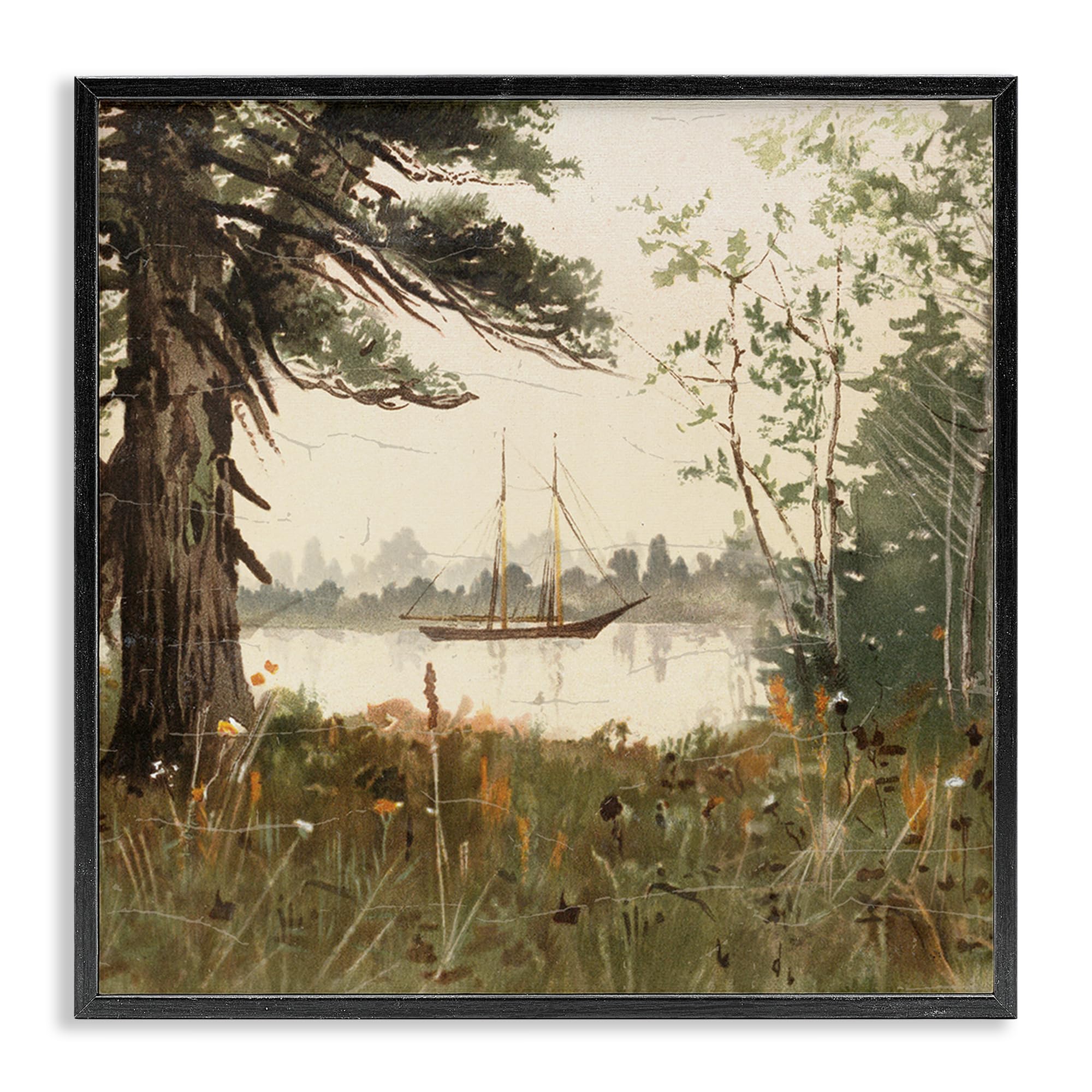 Stupell Industries Midnight Black (Textured) 'Boating View Through Trees'| Framed Giclee Art