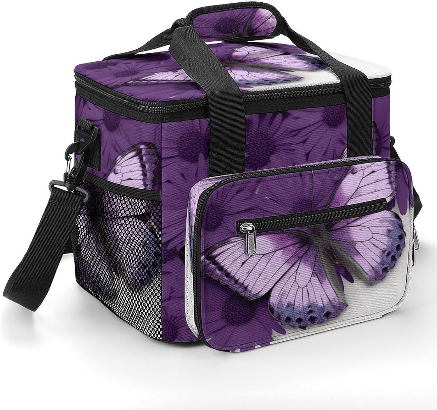 Purple Butterfly Cooler Bags Portable Soft Cooler Bag Lightweight Ice Chest Insulated Lunch Bags Camping Cooler Bag Cooler Lunch Tote Coolers for Picnic Travel Beach