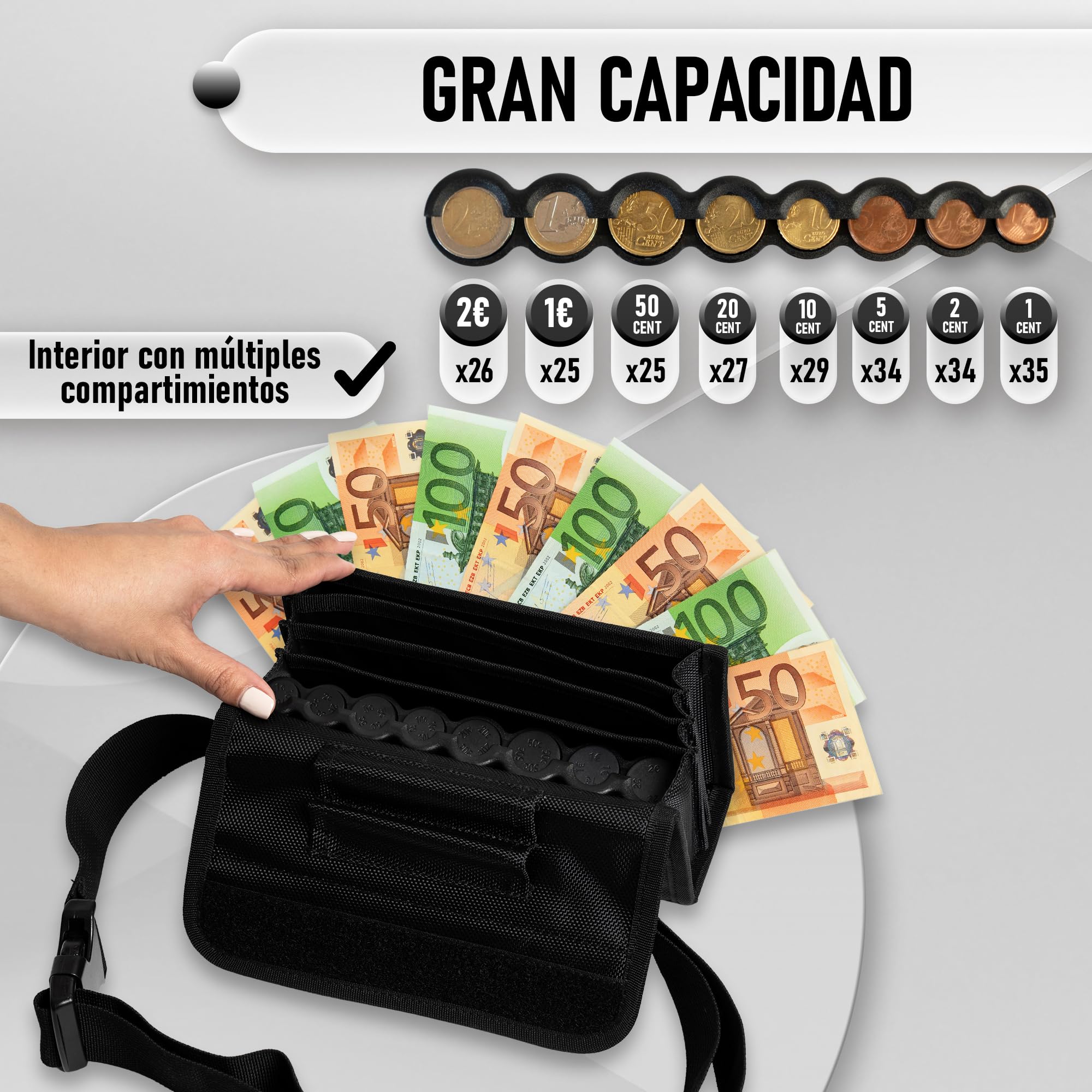 Bolso Camarero Organizador De Dinero Portamonedas Clasificador De Monedas Ideal para Monedero Taxista o Riñonera De Trabajo Organizador Porta Monedas Profesional Resistente Y Ajustable