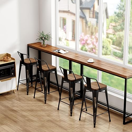 Miniatura 4 de Juego de 4 taburetes de bar de 26 pulgadas, taburetes de bar giratorios de metal con pintura dorada y respaldo, color negro