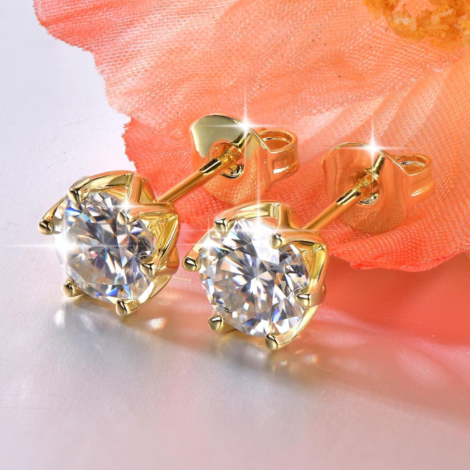 0.5-1CT Moissanite Stud Earrings, D Color VVS1 Lab Created Imitation Diamond Solitaire Lace Round Earrings for Women Birthday Holiday Jewelry Gifts - Image 7