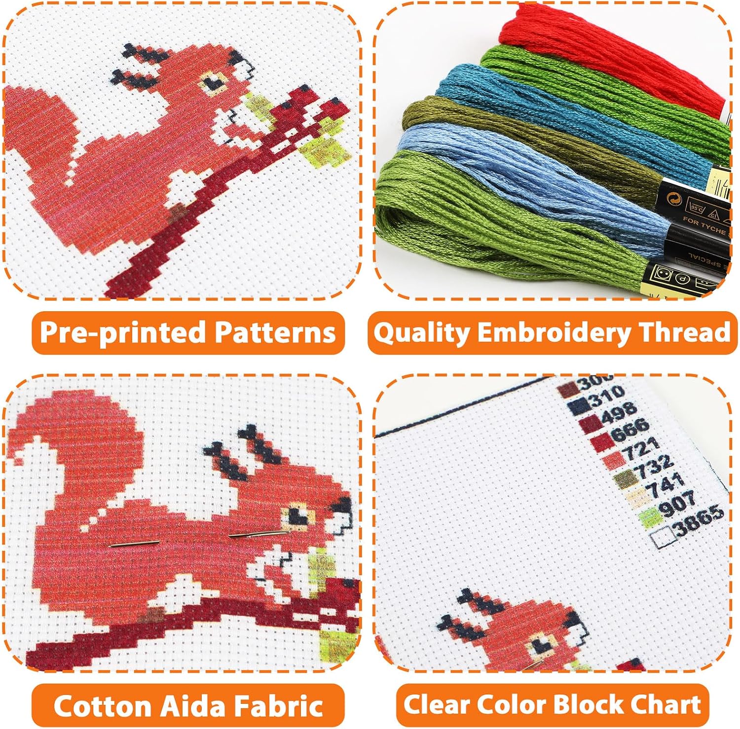 ZOIIWA 6PCS Fall Cross Needle Kits for Beginners Autumn DIY Embroidery Kit for Adults Fall Thanksgiving Gift Turkey Pumpkin Maple Leaf Truck Squirrel Scarecrow Craft Needlepoint Starter Supplies