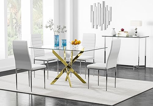 Miniatura 30 de Mesa de comedor de vidrio templado con patas de metal negro, mesa de cocina rectangular moderna de 47 pulgadas para comedor y cocina (47.24 x 31.5