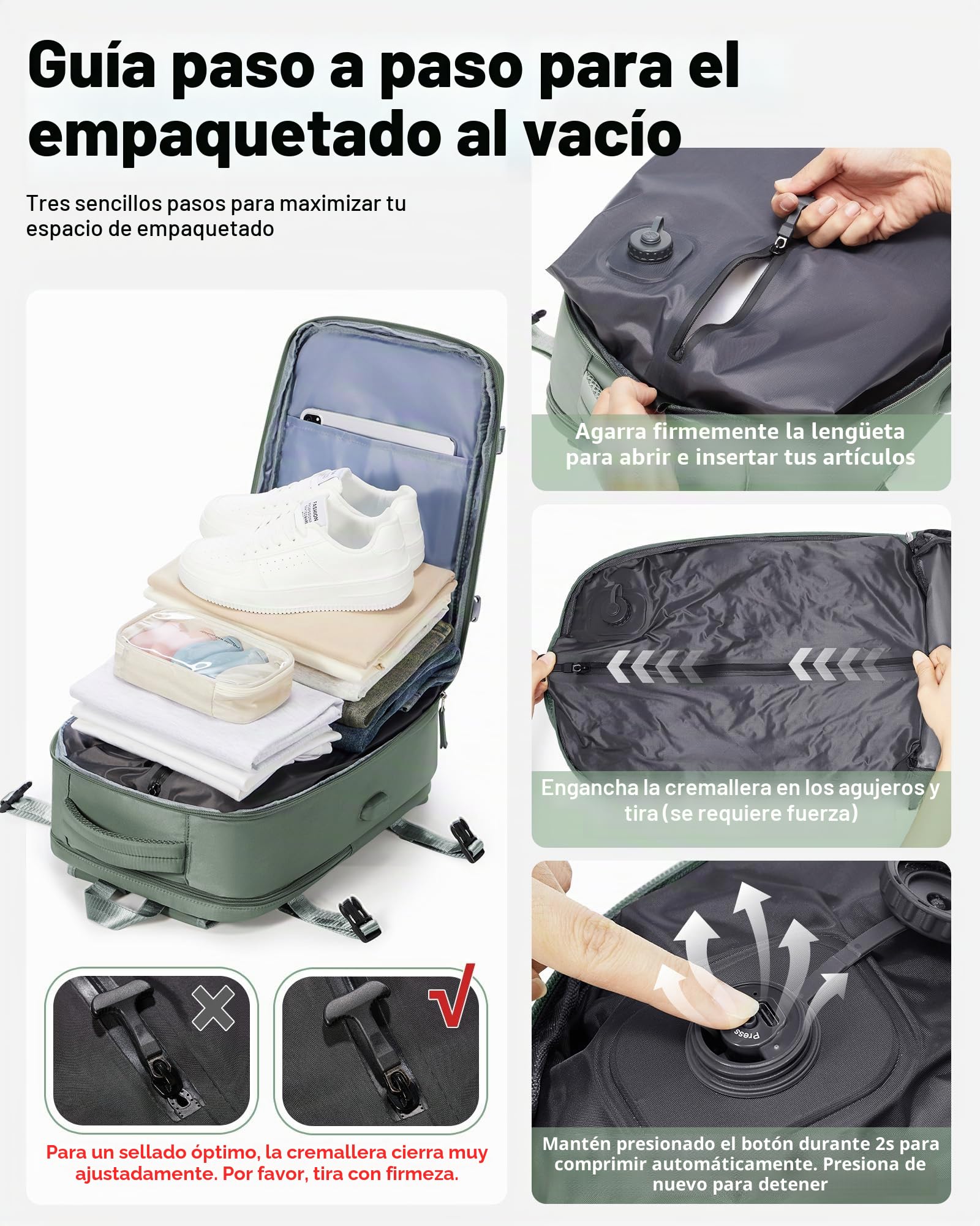 Mochila Cabina Al Vacio Con Bomba Mochilas Viaje Cabina Avion 40x20x25 40x30x20 Ryanair Mochila Equipaje De Mano Hombre Wizzair Para Portatil Mujer Travel Backpack Verde