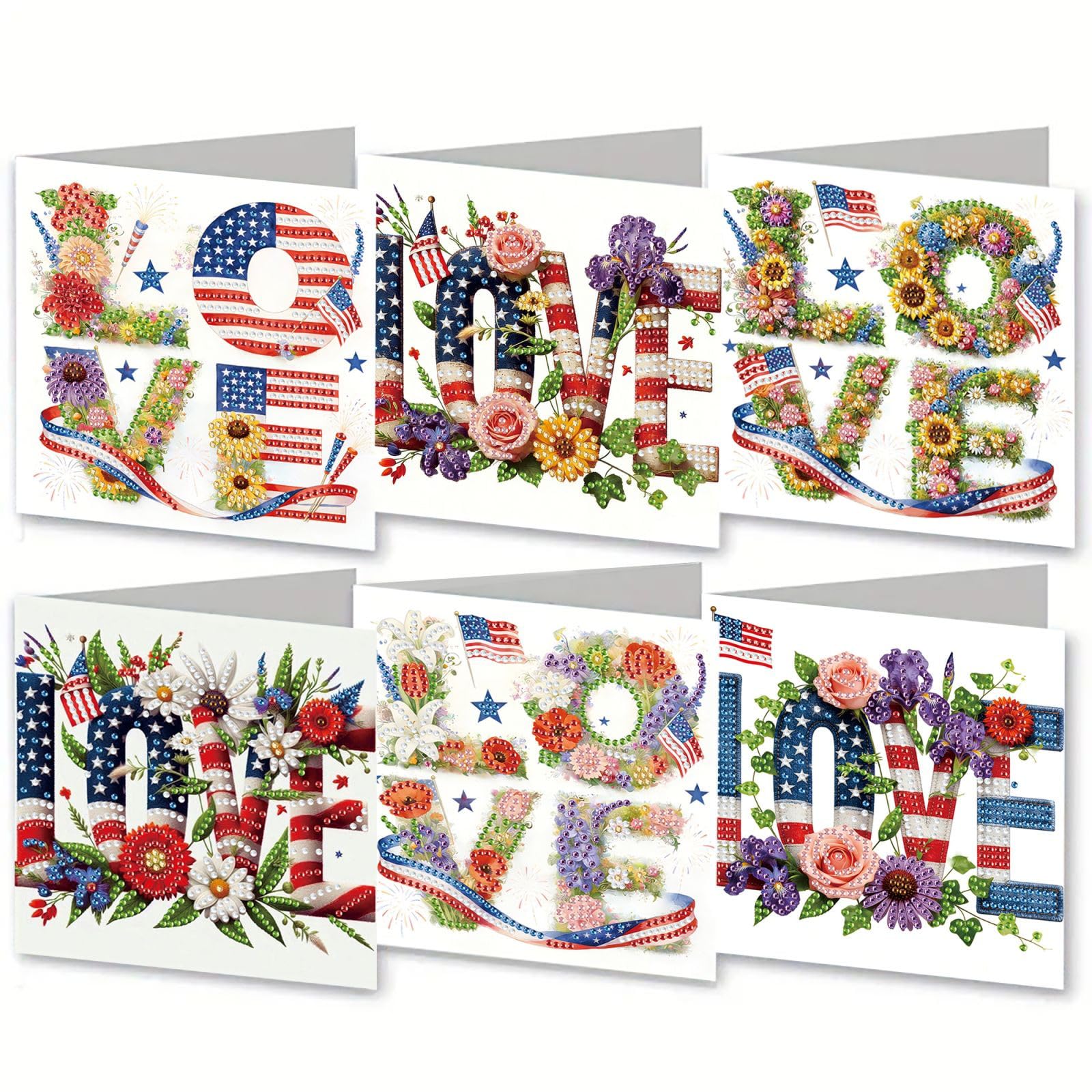 CustmArti Diamond Art Painting DIY Holiday Greeting Card Creative Blessing Folding Six-Pack Stationery Ornament Handmade Present Embroidery-LOVE