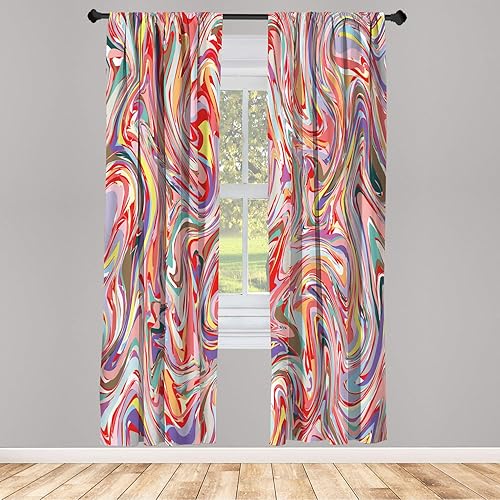 Miniatura 59 de Ambesonne Cortinas abstractas para ventana, patrón de encaje ornamental con formas de floración floral, arte clásico de estilo medieval, juego de 2