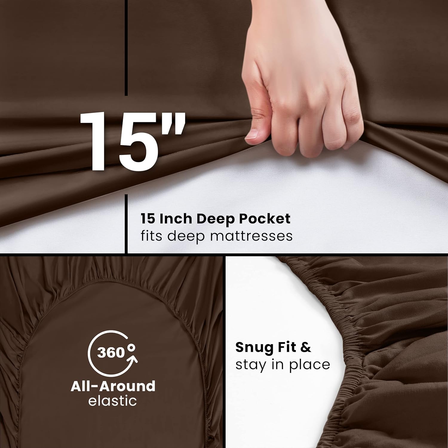 Utopia Bedding Queen Fitted Sheet - Bottom Sheet - Deep Pocket - Soft Microfiber - Shrinkage and Fade Resistant - Easy Care -1 Fitted Sheet Only (Brown) thumbnail