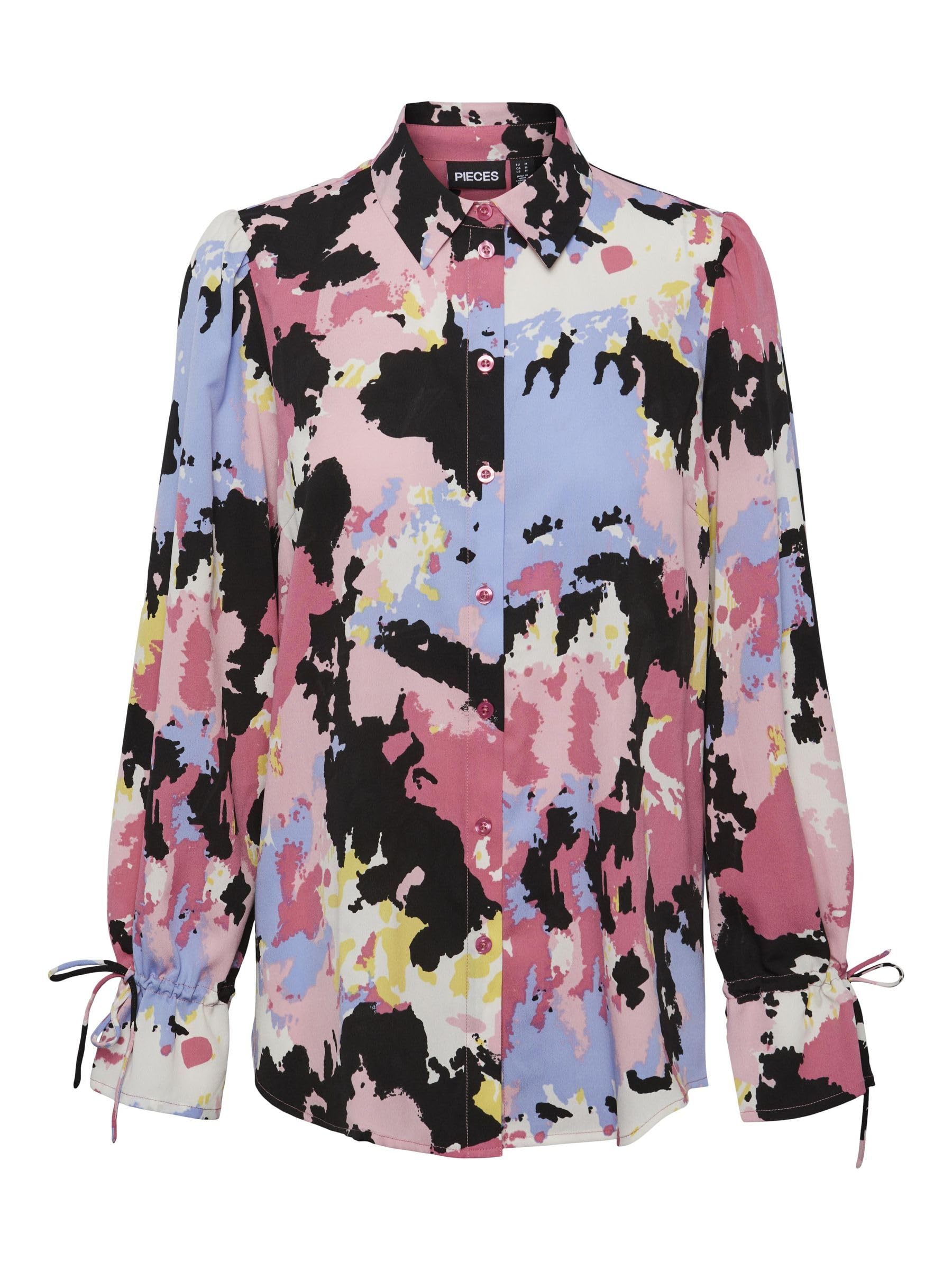 PIECES Pcfelicia Ls Oversize Shirt Bc, Hydrangea/AOP: Graphic, S