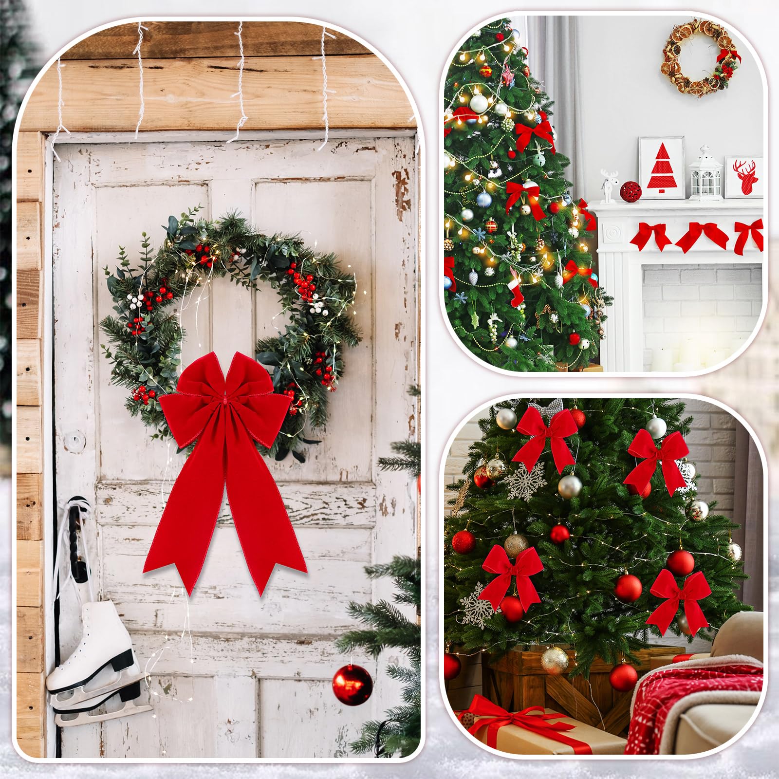 Syhood Ruban de velours de Noël avec bord doré imperméable pour décoration de couronne de Noël, nœuds, décorations florales (6,3 cm x 91,4 m, écarlate)