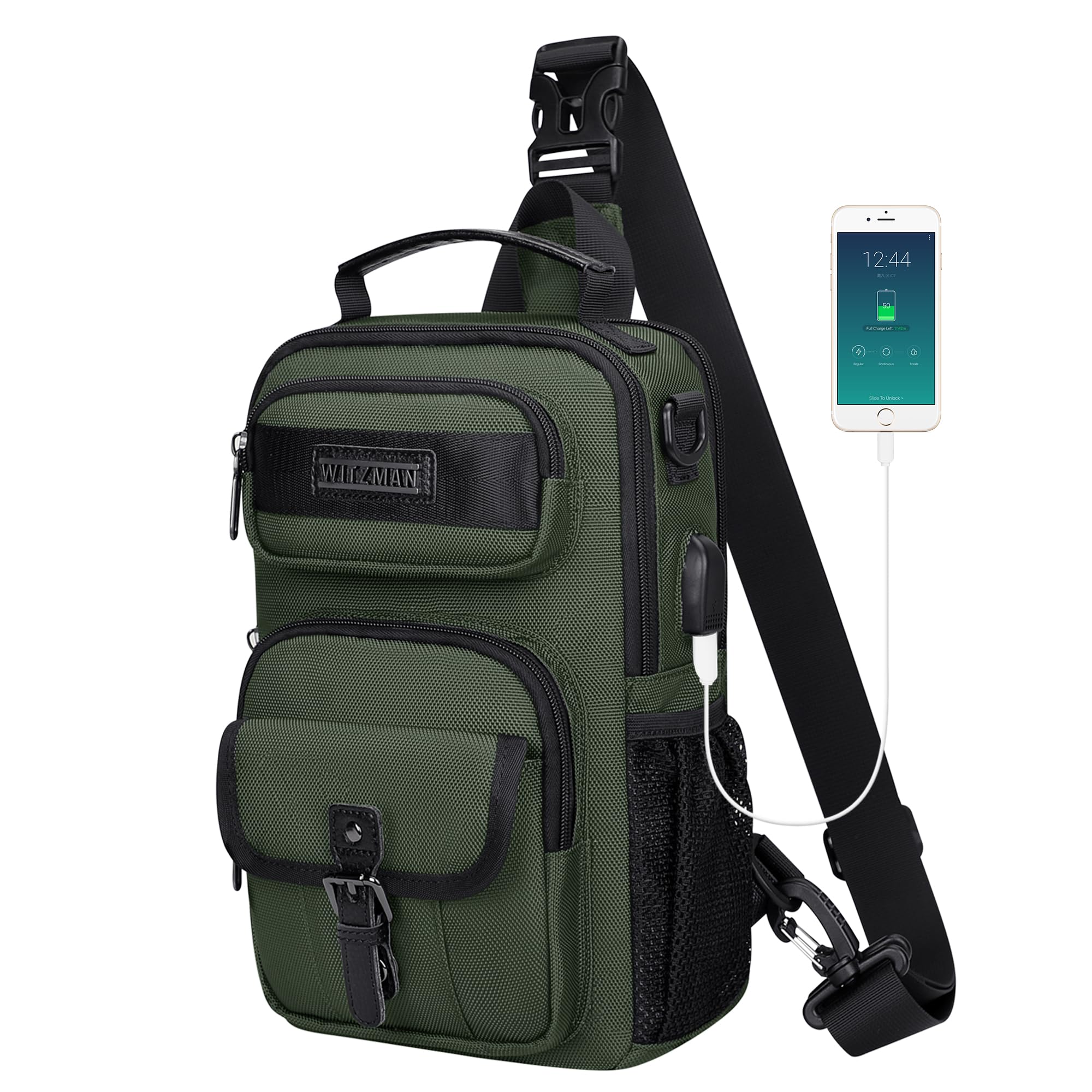 WITZMAN Umhängetasche für Herren, umwandelbarer Sling-Rucksack mit USB-Port