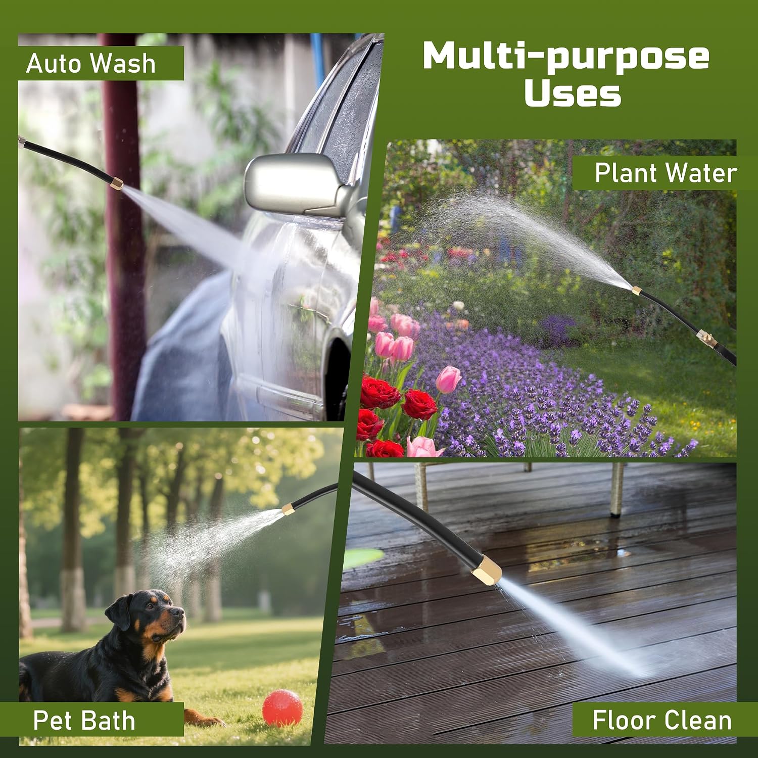 Lichamp Garden Hose Nozzle, 2-Pack High Pressure Water Spraying Wands with 2 Brass Spray Tips, Jet & Fan Spray for Car Wash, Lawn, Patio, Pets, Windows, Cleaning (Black)