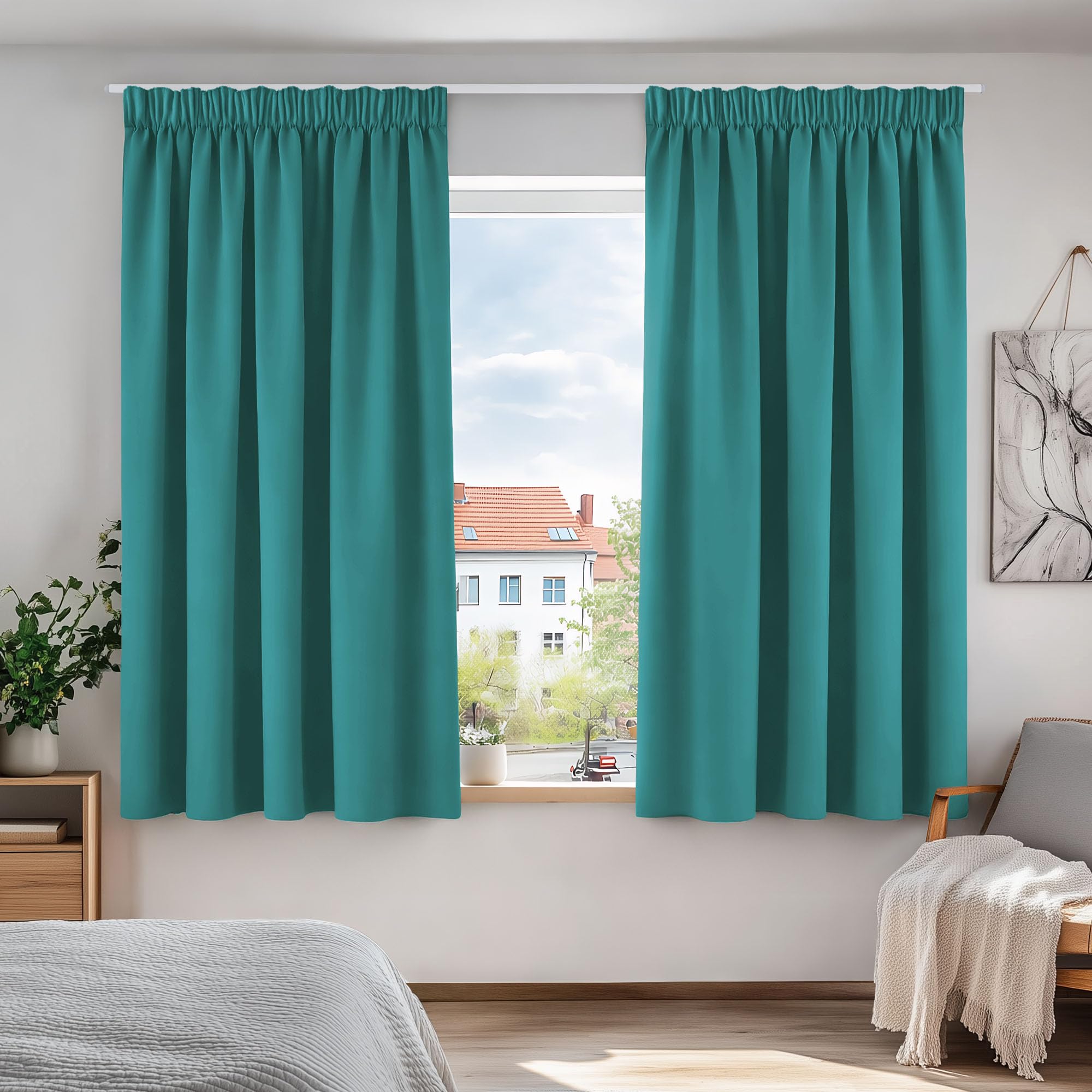 Deconovo Turquoise Super Soft Curtains Thermal Insulated Pencil Pleat Blackout Curtains For Livingroom 46 X 54 Two Panels