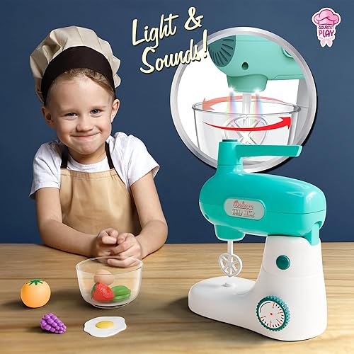 Miniatura 4 de Lollipop Juego de mezclador de pie de lujo para niños pequeños de 3 años en adelante, juego de cocina gourmet de 9 piezas con frutas, huevos y