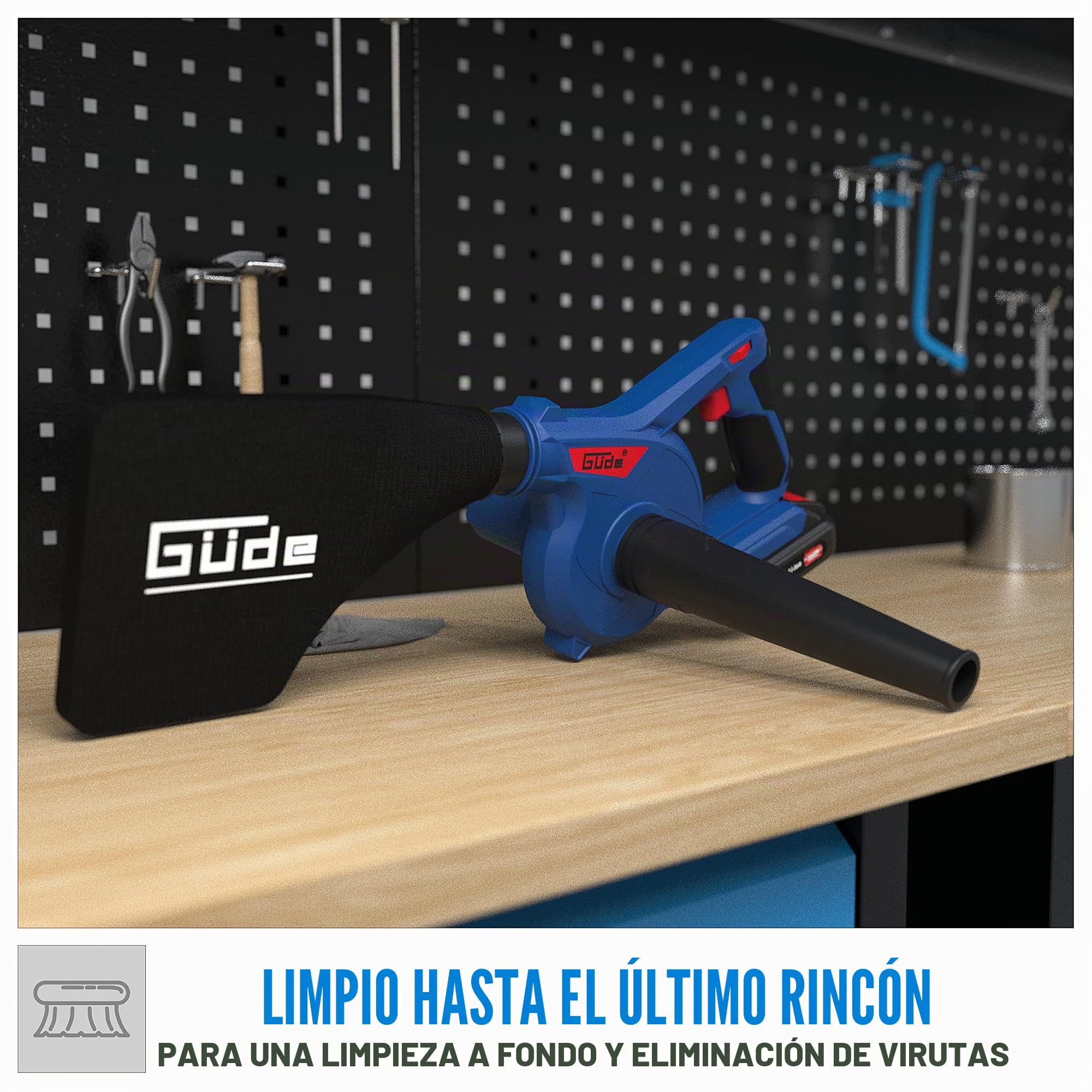 Güde Soplador de batería y aspiradora Bus 18-0 (18 V, Li-Ion, soplador de hojas, soplador de hojas, soplador de taller, velocidad de soplado hasta 270 km/h, flujo de aire: 156 m³/h)