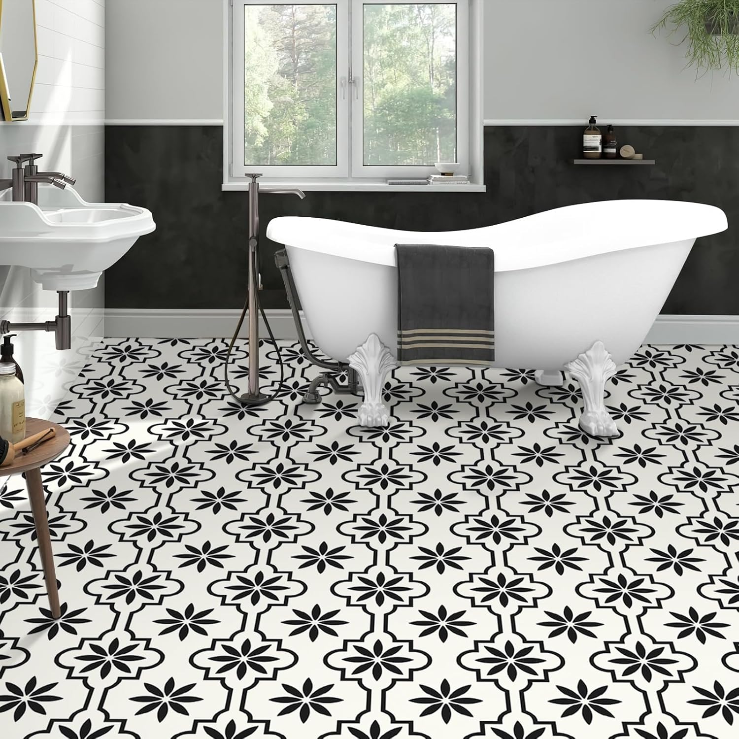 MORCART Peel and Stick Floor Tile, Vinyl Flooring Waterproof, DIY Flooring for Bathroom, Kitchen, Fireplace, Pet House, Stairs, Bedrooms, Wall (40PCS,7.87" x 7.87",Black)