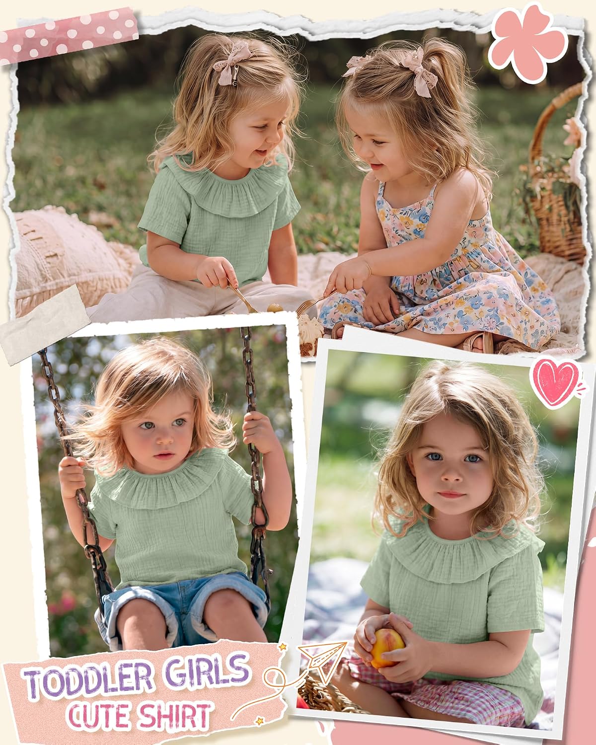 Toddler Girls Shirt 100% Cotton Lightweight Seersucker Top Baby Short Sleeve Ruffle Collar Blouse Kids Tee 18M-5T