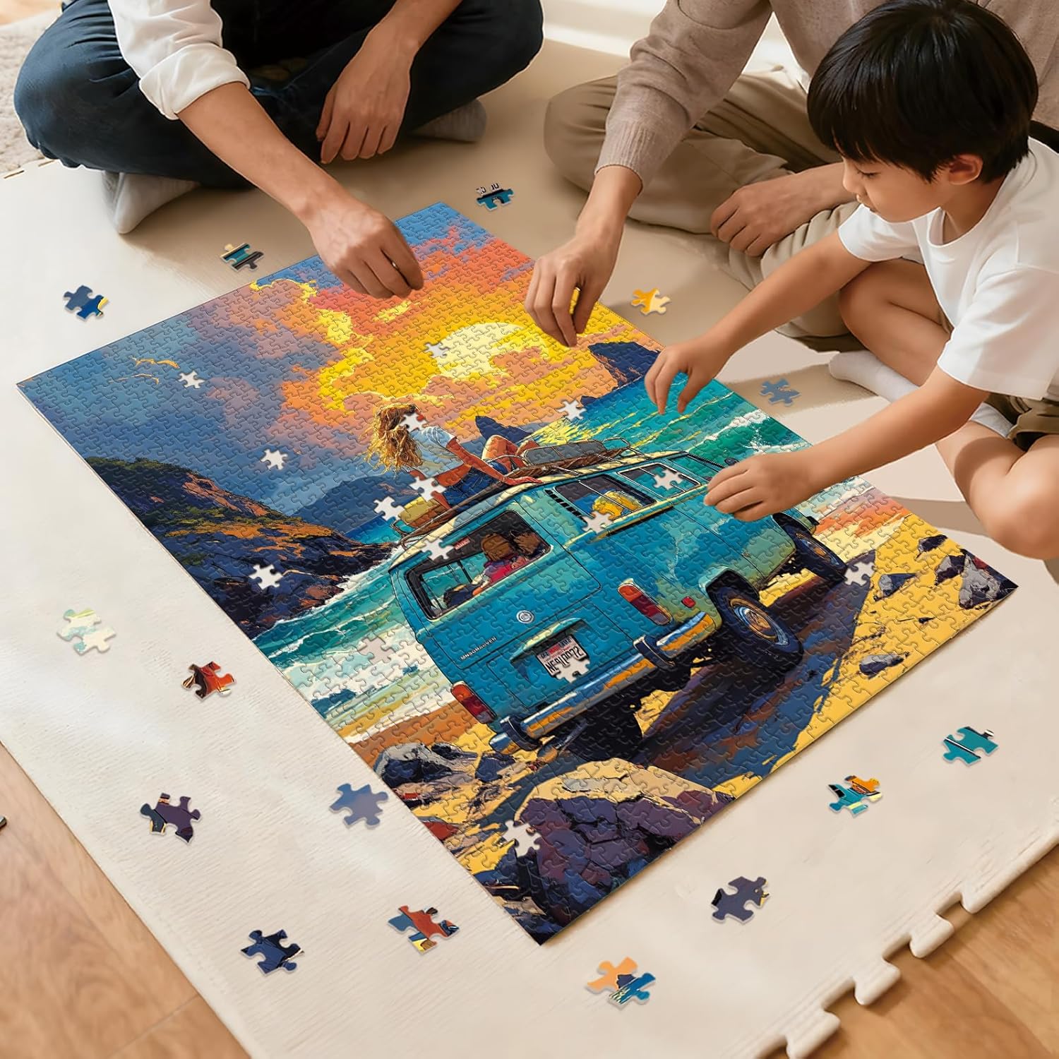 Puzzle for Adults 1000 Pieces, Coastal Sunset Road Trip Camper Van Puzzle, Challening Impossible Difficult Hard Fun 1000 Pieces Jigsaw Puzzles for Adults