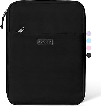 Sooez Zipper Binder Bag, 1 Inch Binders 3 Ring O-Ring, 5-Tab Dividers Expanding File Folder, 500-Sheet Capacity Three Ring Binder, Cute Organizer Storage for Student School Classroom Supplies, Black