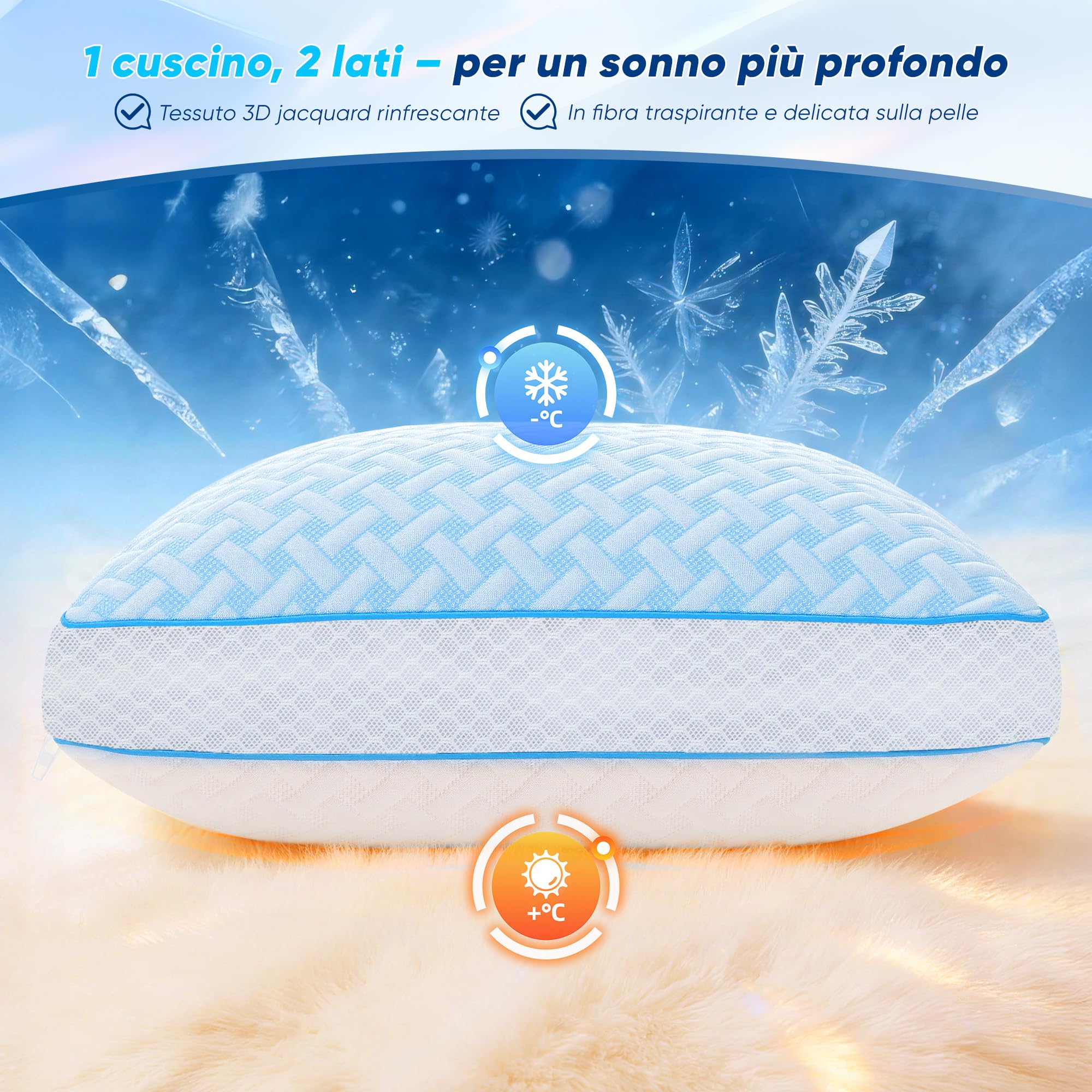 Set di 2 Cuscini Letto 40x80 cm, Cuscino Memory Foam Gel, Altezza Regolabile, Doppio Rivestimento Termoregolato, con Federa Rimovibile e Lavabile, Adatto a Tutte le Posizioni di Dormienza