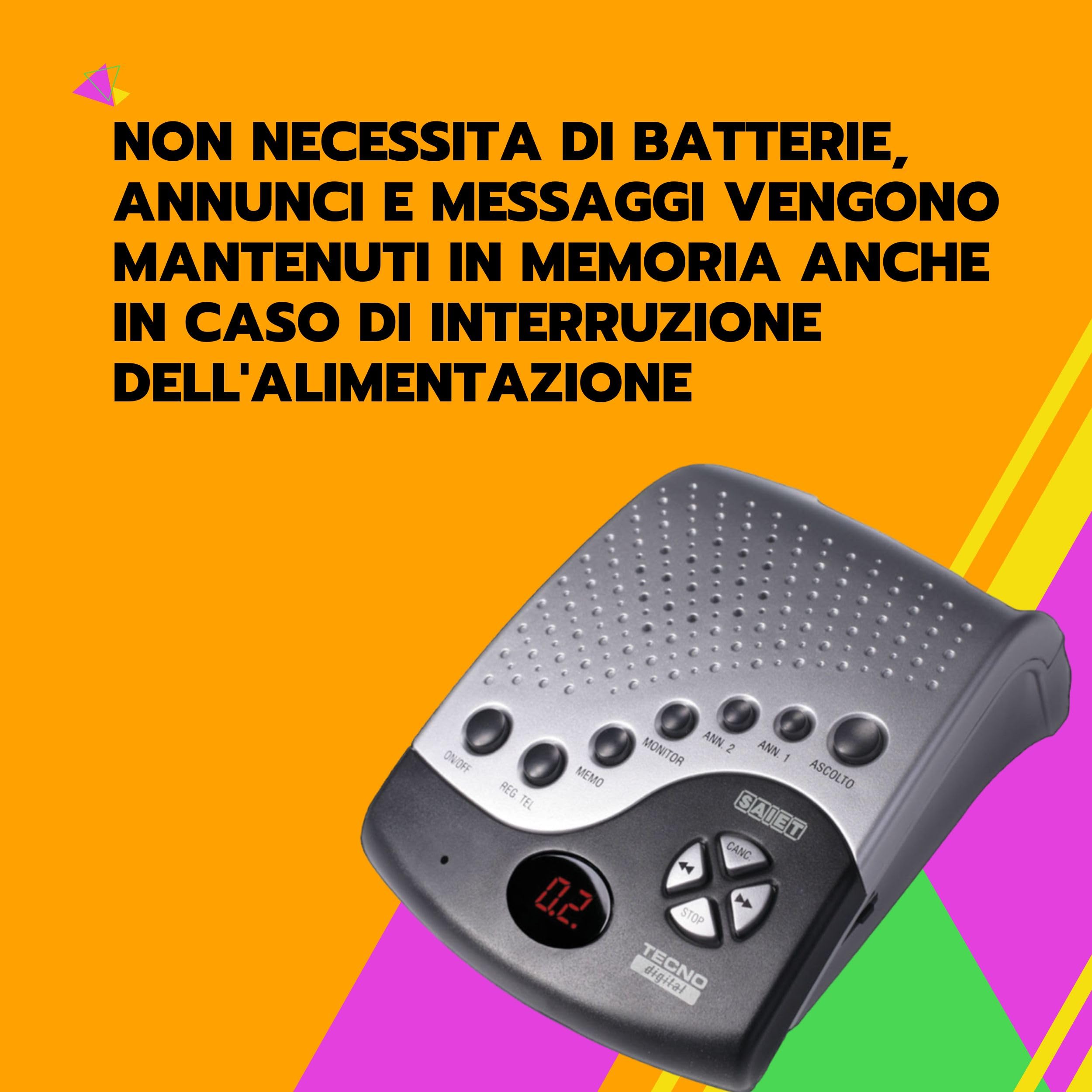 SAIET - Segreteria Telefonica Digitale TecnoDigital - con Registrazione 48' - Room Monitor e Memo - con Funzione Vox e Salva Gettone